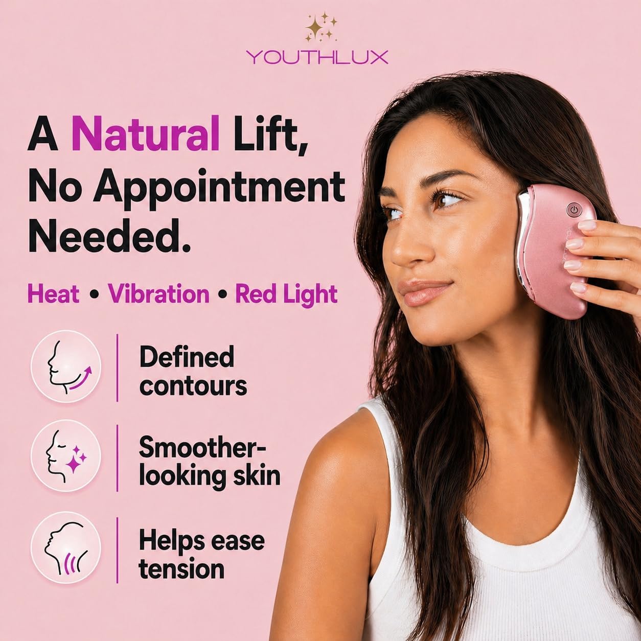 YouthLab ProSculpt Gua Sha Outil ultime de grattage/sculpture/raffermissement du visage, chaleur / vibration électrique, anti-âge/rides, gonflement des yeux, soulagement de la tension, acupression,