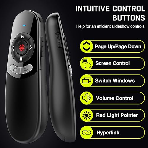 Vista 31 de Presentation Clicker puntero láser verde, recargable PowerPoint Clicker Wireless Presenter Remote, RF 2.4GHz USB Presentation Pointer Slide Advancer