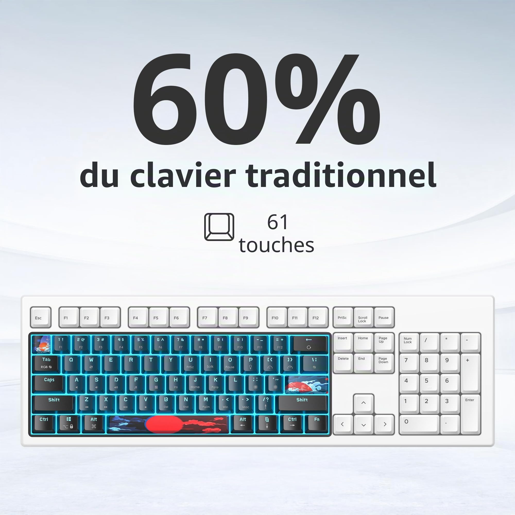 60% Clavier Gamer Mecanique pour PC, Clavier Gaming 60 Pourcent Américain QWERTY Filaire RGB Rétro-éclairé ，Compact 61 Touches Anti-ghosting pour Gamer, PC/Mac