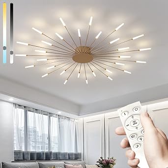 Contemporary Gold Modern FZQSXAZU LED Ceiling Light Fixture, Dimmable Acrylic Hanging Lamp with Remote Control for Living Room, Bedroom, Dining Cabinet 30"