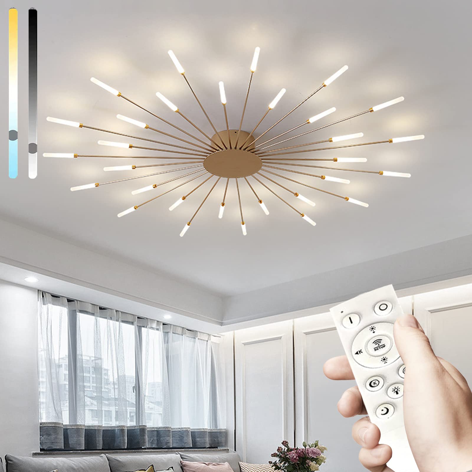 HXYSXHJUO Modern Chandelier LED Ceiling Light, Light Fixture Acrylic Hanging Lamp Dimmable with Remote Control, Contemporary for Living Room Bedroom Dining Cabinet(30, Gold)