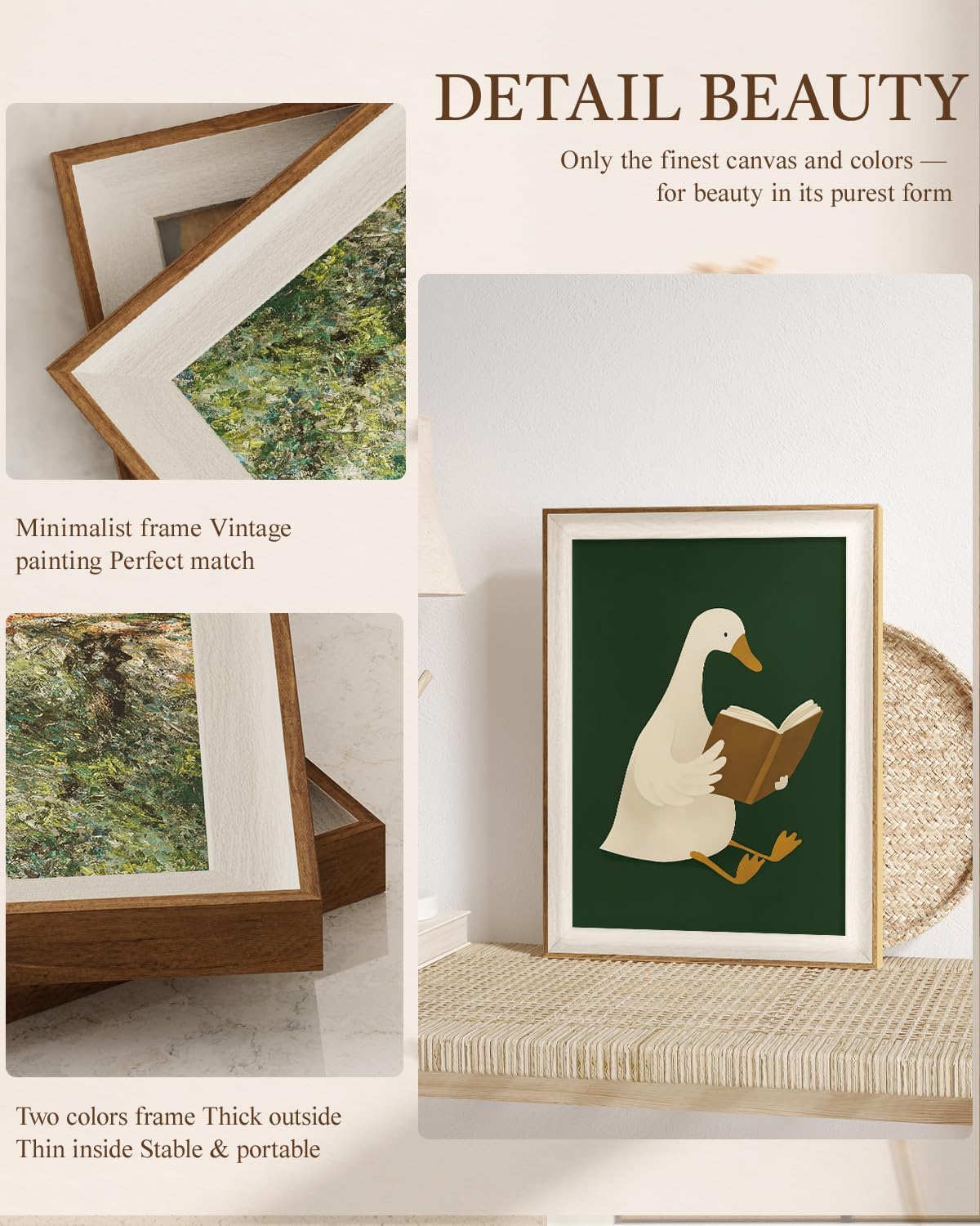 VIYYIEA Framed Reading Goose Wall Art, Rustic Goose Canvas for Library Office Nursery, Cozy Cottagecore Aesthetic, Great Gift for Book or Goose Lover, 12x16 Inch