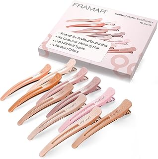 Framar Neutral Creaseless Hair Clips 10 pack – Professional Salon Hair Clips for Styling Sectioning, Hair Styling Clips, Hair Clip For Sectioning, Hair Sectioning Clips – Prevents Creases Or Dents