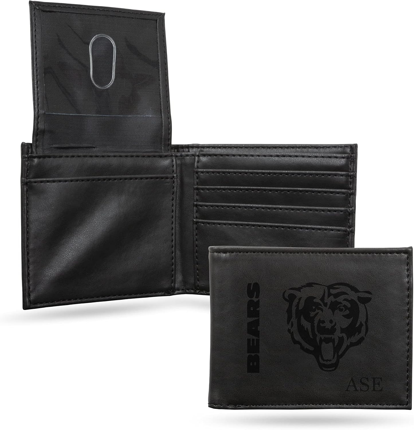Rico Industries NFL Chicago Bears Black Personalized/Custom Laser Engraved Billfold Wallet - Slim/Light Weight - Great Gift