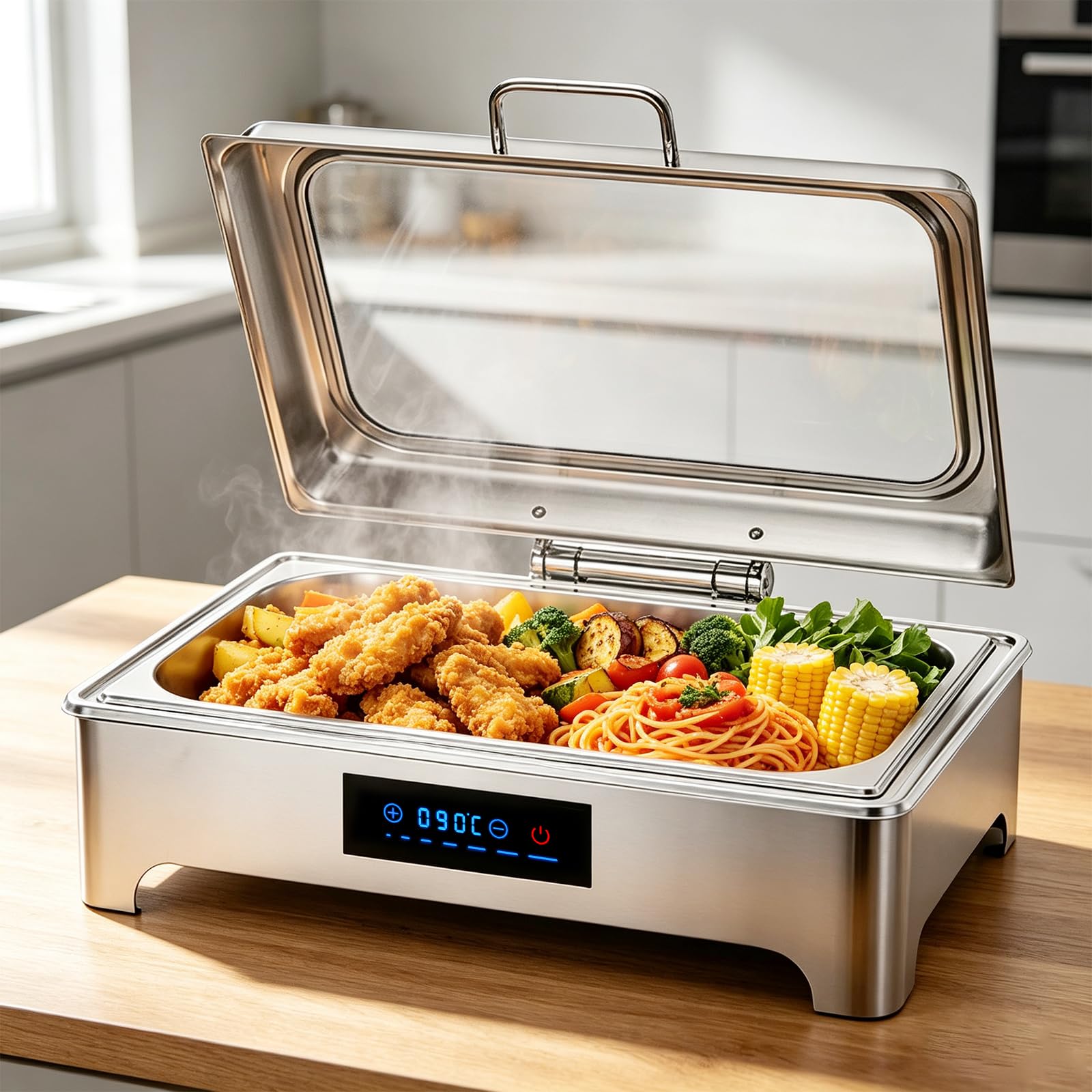 9L Calentador Buffet Electrico, Temperatura Ajustable 30-90℃, 1/1 | Chafing Dish Buffet Electrico, Calentador de Comida Buffet Electrico para Buffet, Catering y Fiestas, Acero Inoxidable