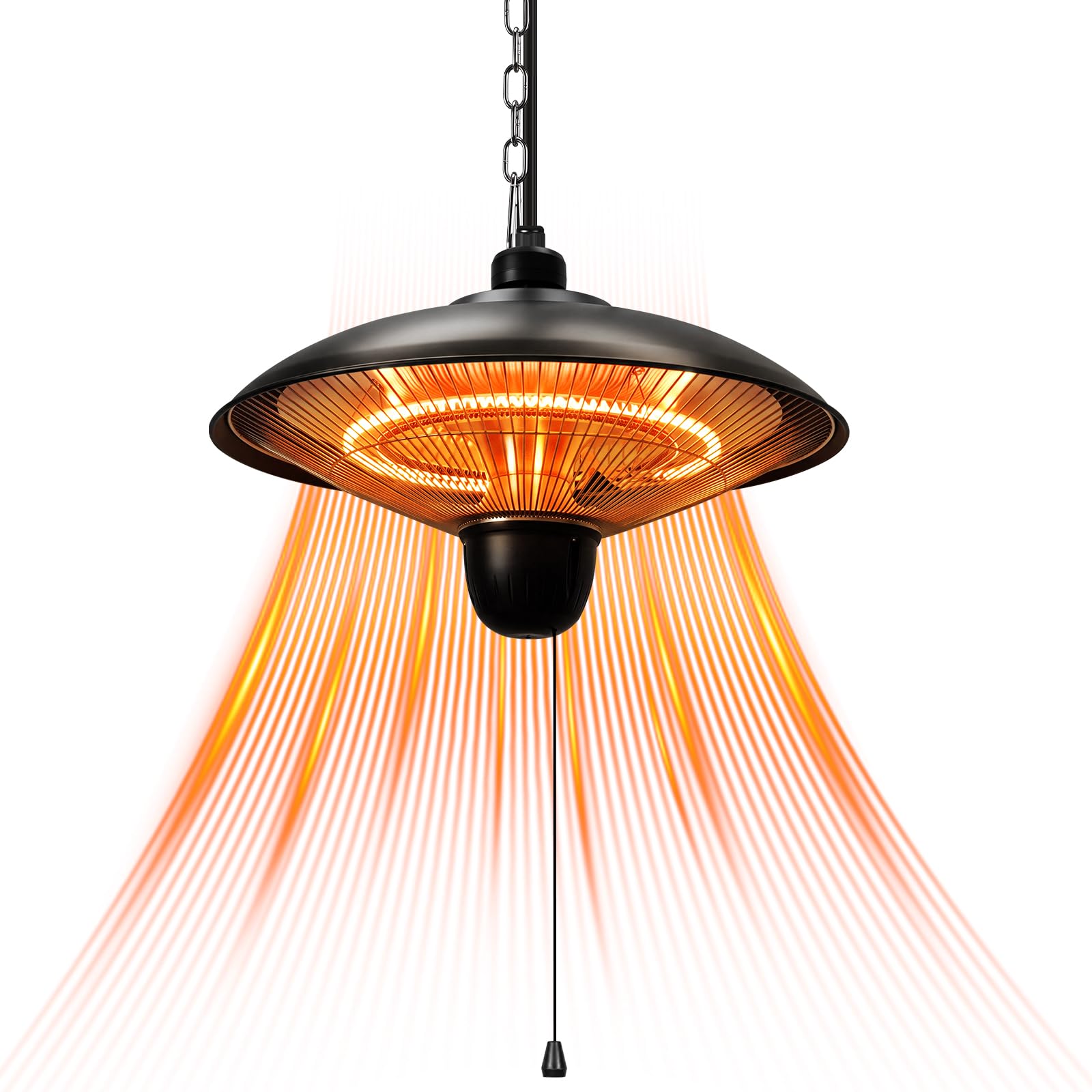 Stufa da esterni da 1800 W, per terrazza, sospesa, colore nero | Stufa elettrica da terrazza sospesa con 3 livelli di potenza, per terrazze, balconi e ambienti esterni coperti