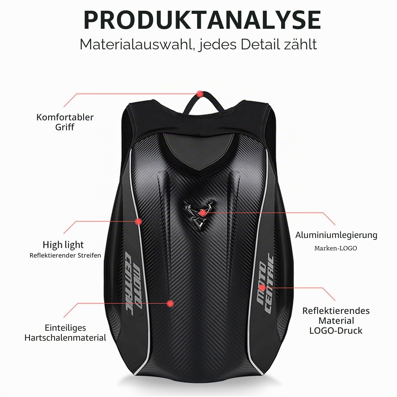48L Motorrad-Rucksack, Helmtasche, wasserdicht, Kohlefaser, Moto-Rucksack, Hartschale, reflektierend, Motorradkoffer, Blau