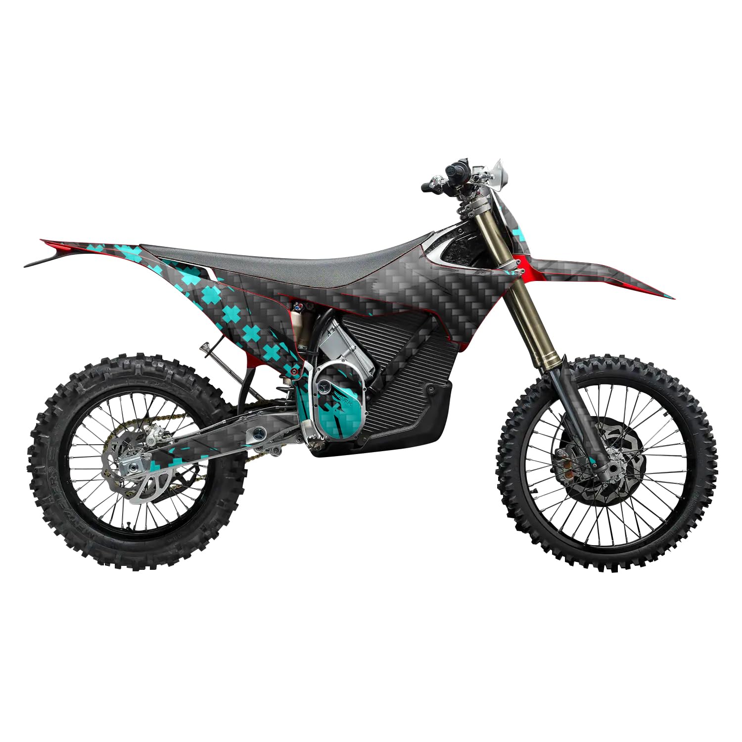 Carbon Fiber Stark Varg MX 2023-2025 Graphics Kit Wrap - Grunge Cross Cyan - Varg MX Skin - Premium 3M Vinyl Protective Wrap Decal Cover - Easy to Apply | Crafted in The USA by MightySkins