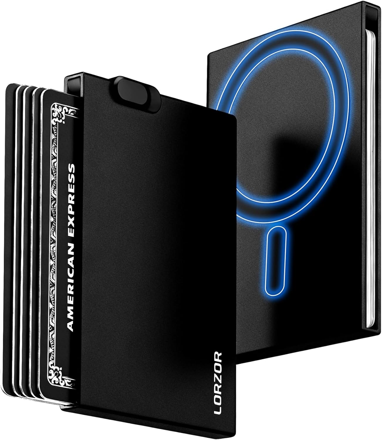 LORZOR Slim Magnetic Wallet for Men: Card Holder for iPhone Compatible with MagSafe - Pop Up Wallet Minimalist with RFID Blocking for 5 Credit Cards, Magnet Sticker&Gift Box Included (Black)