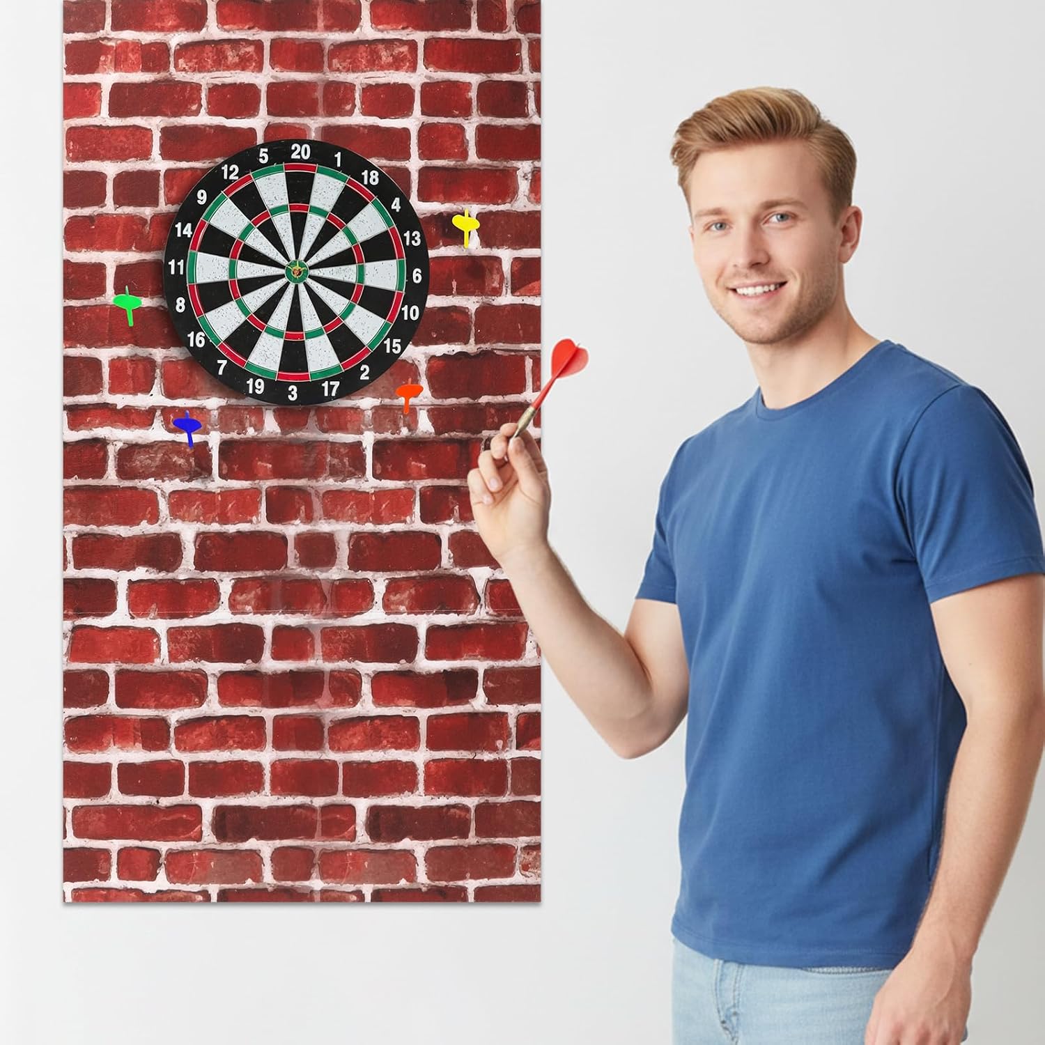 Vinsot Dart Board Wall Protectors 35.4 x 23.6 inch Brick Felt Wall Tiles Removable Dart Board Surround Protector Cork Backboard Alternative
