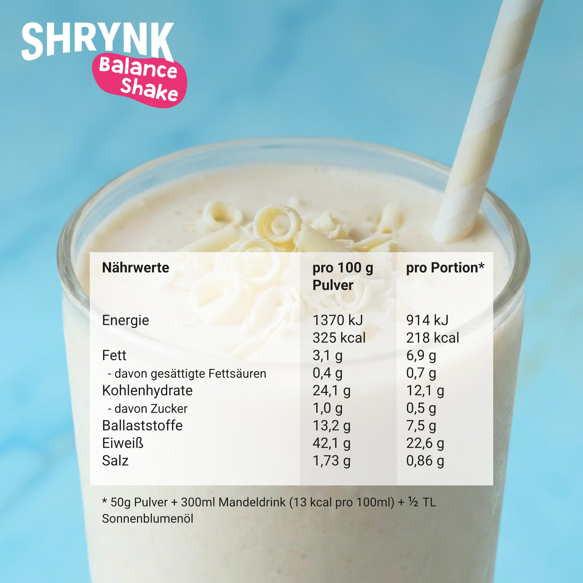SHRYNK Balance Shake Mahlzeitenersatz Creamy Vanilla (500g) - Eiweißshake zum Abnehmen - Trinkmahlzeit Pulver - High Protein Diät Drink ohne Inulin - Vegan Abnehmen Shake