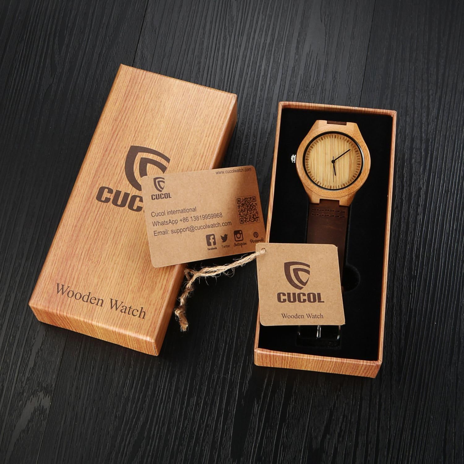 Mens Wooden Watches Brown Cowhide Leather Strap Casual Watch for Groomsmen Gift with Box