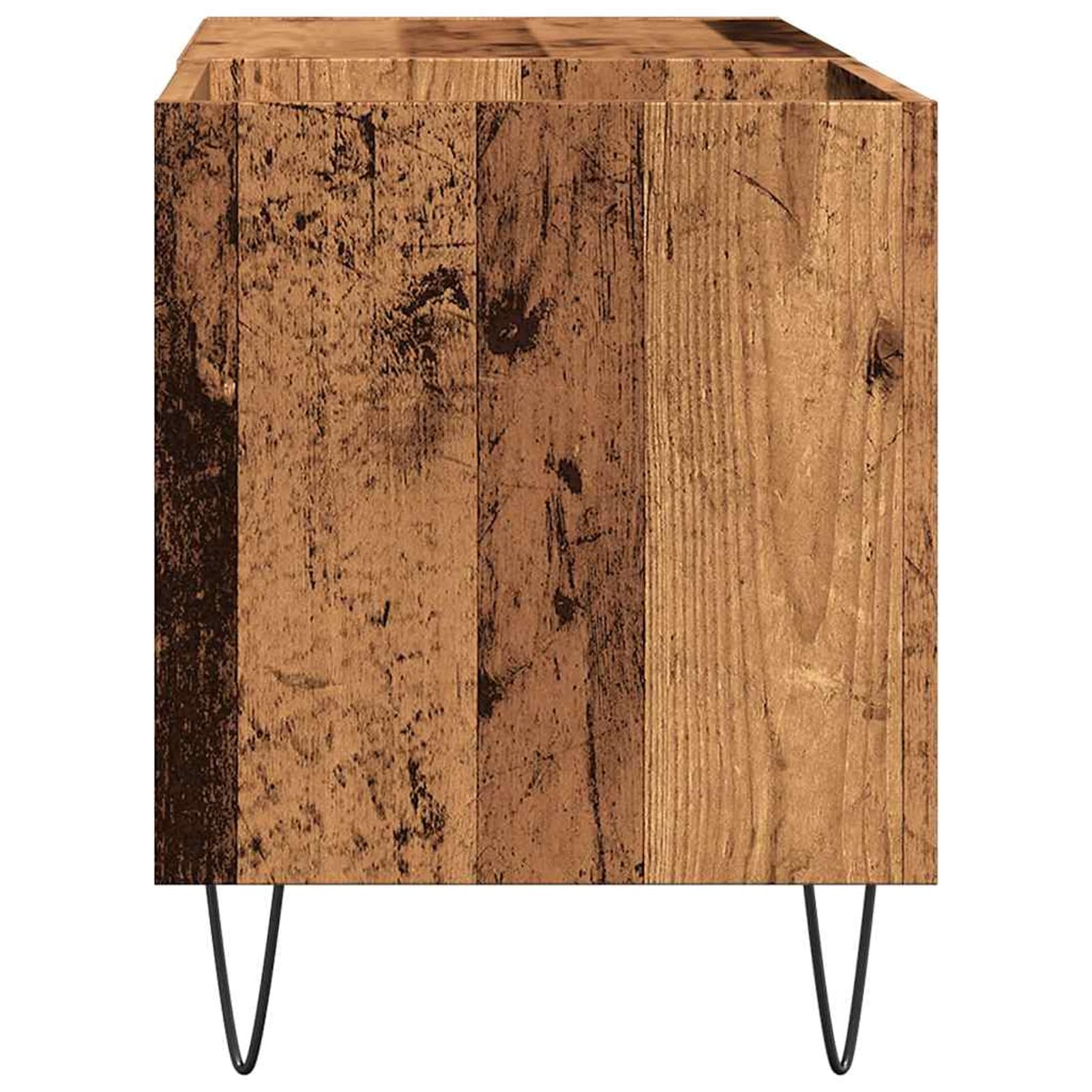 Armadio per dischi in vinile, altezza 84,5 cm, in legno con gambe in ferro effetto legno anticato, per collezioni in vinile