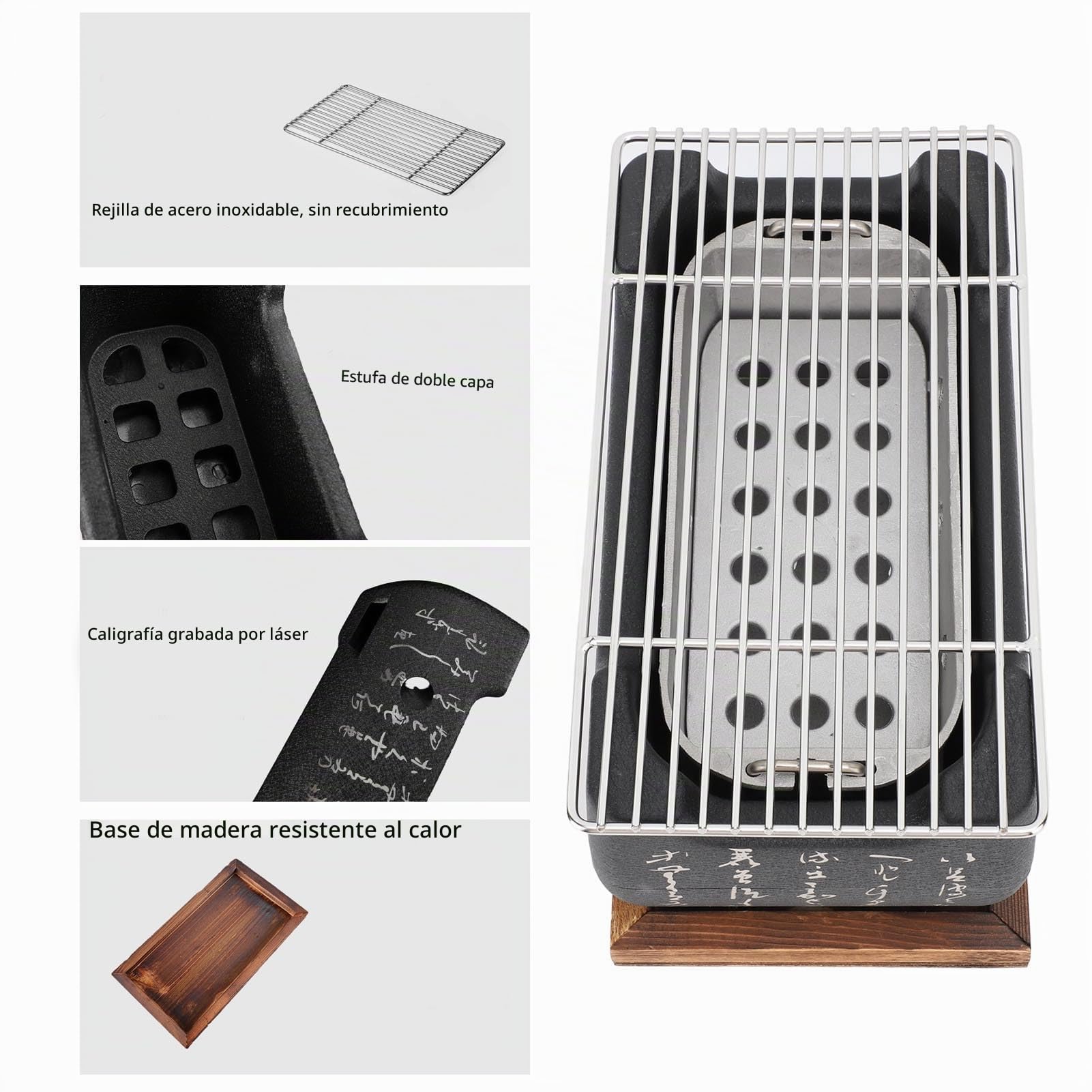 Horno de barbacoa portátil de estilo japonés, horno de carbón de aleación de aluminio con parrilla de malla de alambre y base, electrodomésticos japoneses de mesa (M)