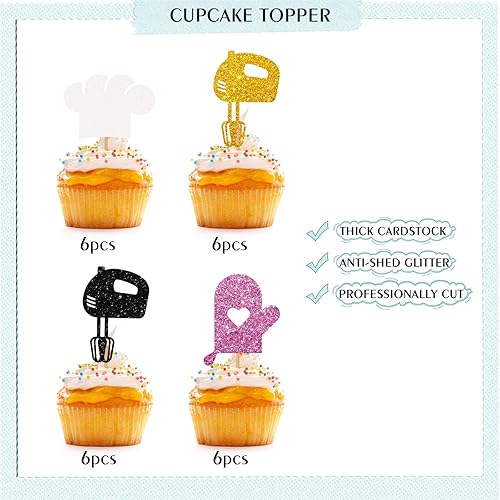 Miniatura 2 de Decoración para cupcakes temáticos para hornear pasteles, con purpurina dorada, decoración de cupcakes para cumpleaños, baby shower, 24 piezas