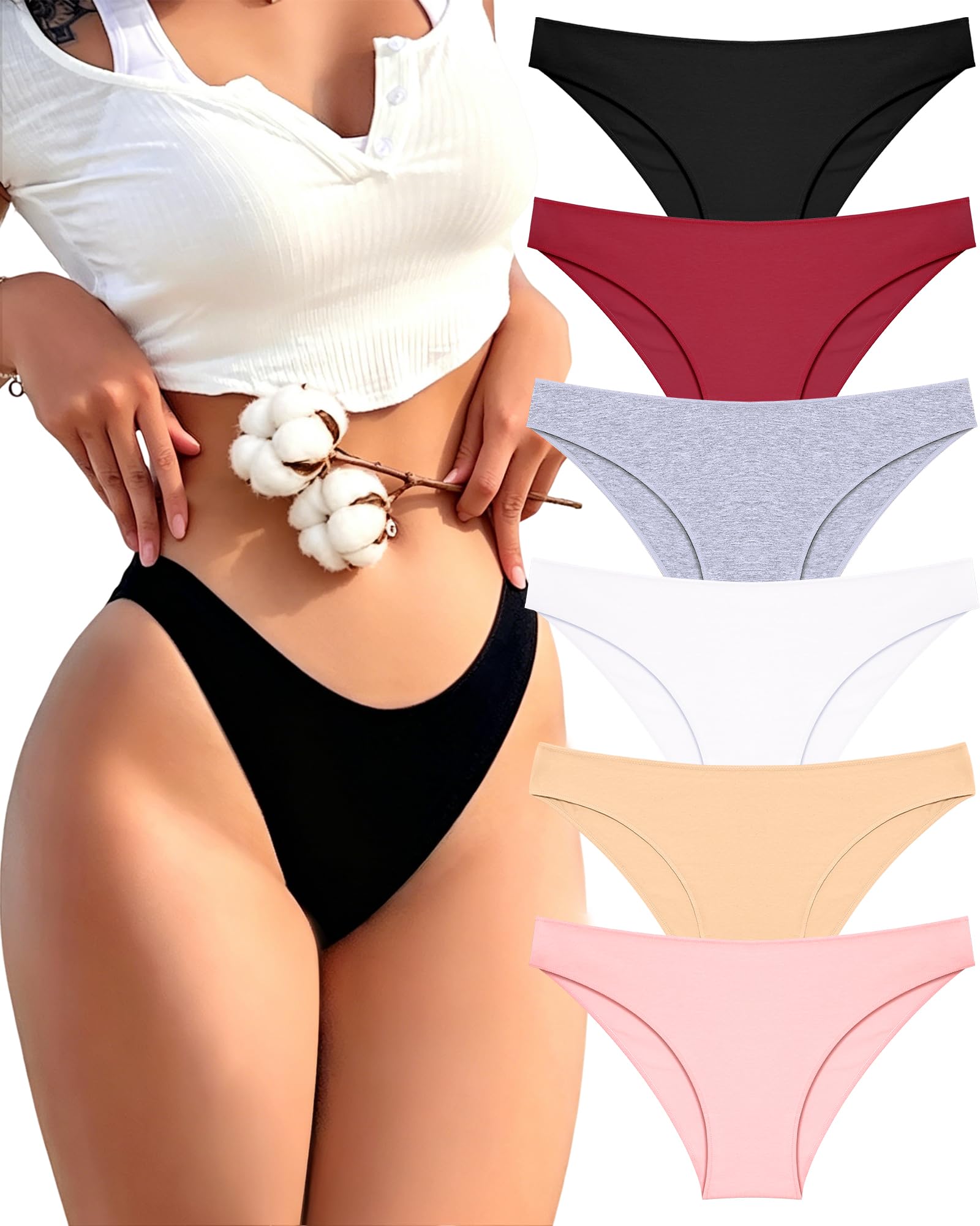 FINETOO Cotton Underwear for Women Sexy Cheeky Bikini Panties Lingerie Medium Set1
