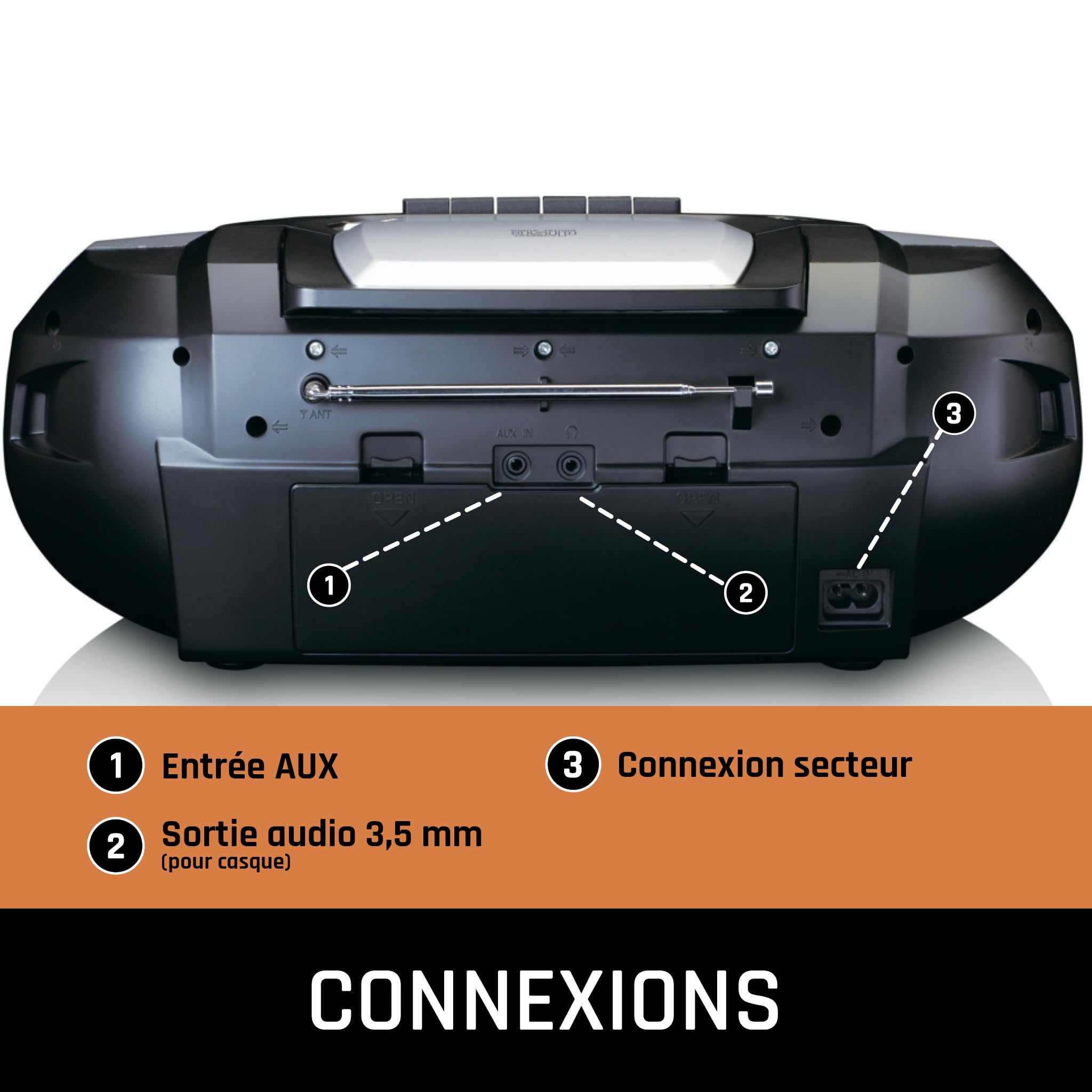 Lenco SCD-720 Lecteur CD, Dab+, Lecteur CD Portable, CD Player, Boombox, Bluetooth 5.0, Lecteur CD/MP3, Lecteur de Cassettes, Radio FM, Port USB, 2 x 6 W RMS et Bass Reflex, télécommande, Argent