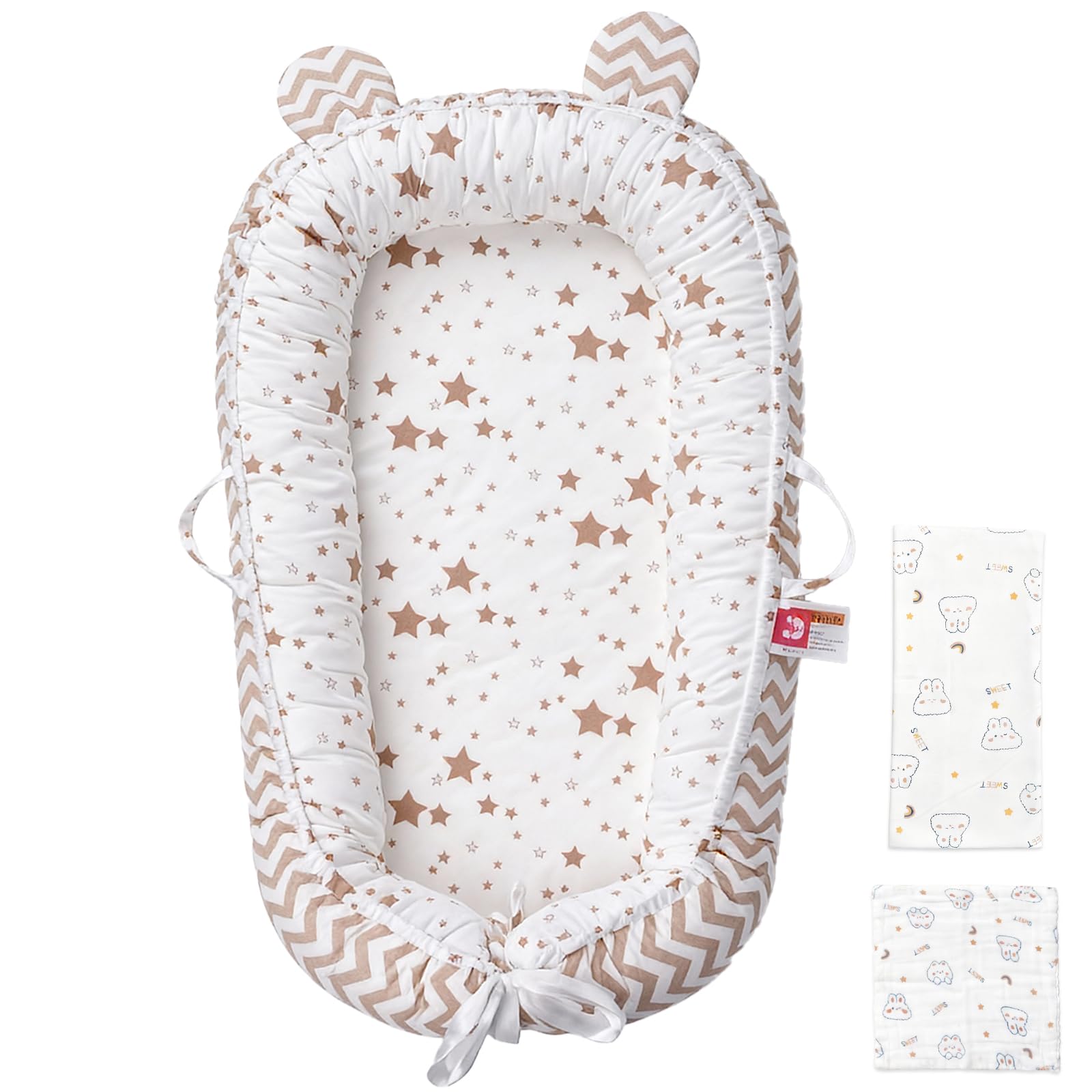 Huracan Baby Nest, set per neonati, paracolpi con coperta da 85 x 85 cm e 5 panni in mussola, 100% cotone traspirante, double face, rimovibile, sicuro e confortevole per 0-12 mesi, casa e fuori