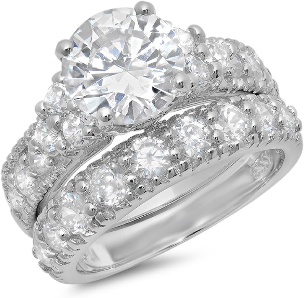 Authentic stud earrings .925 Sterling Silver Cubic Zirconia Wedding Ring Set