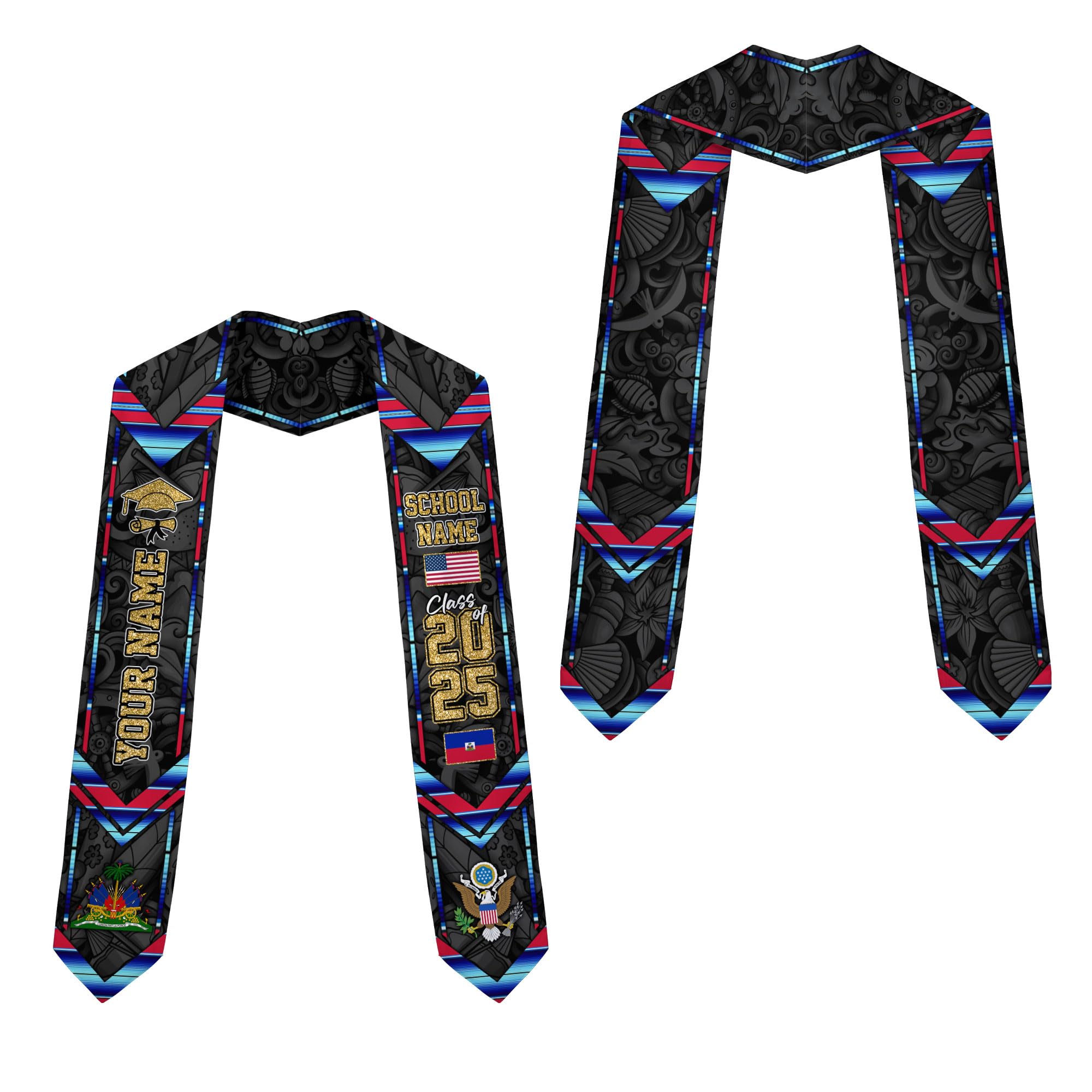MonkeyVan Haitians Graduation Sash Haiti Graduation Stole Custom Haitians American Flag Graduation Sash 2025 Class of 2025 Ht15