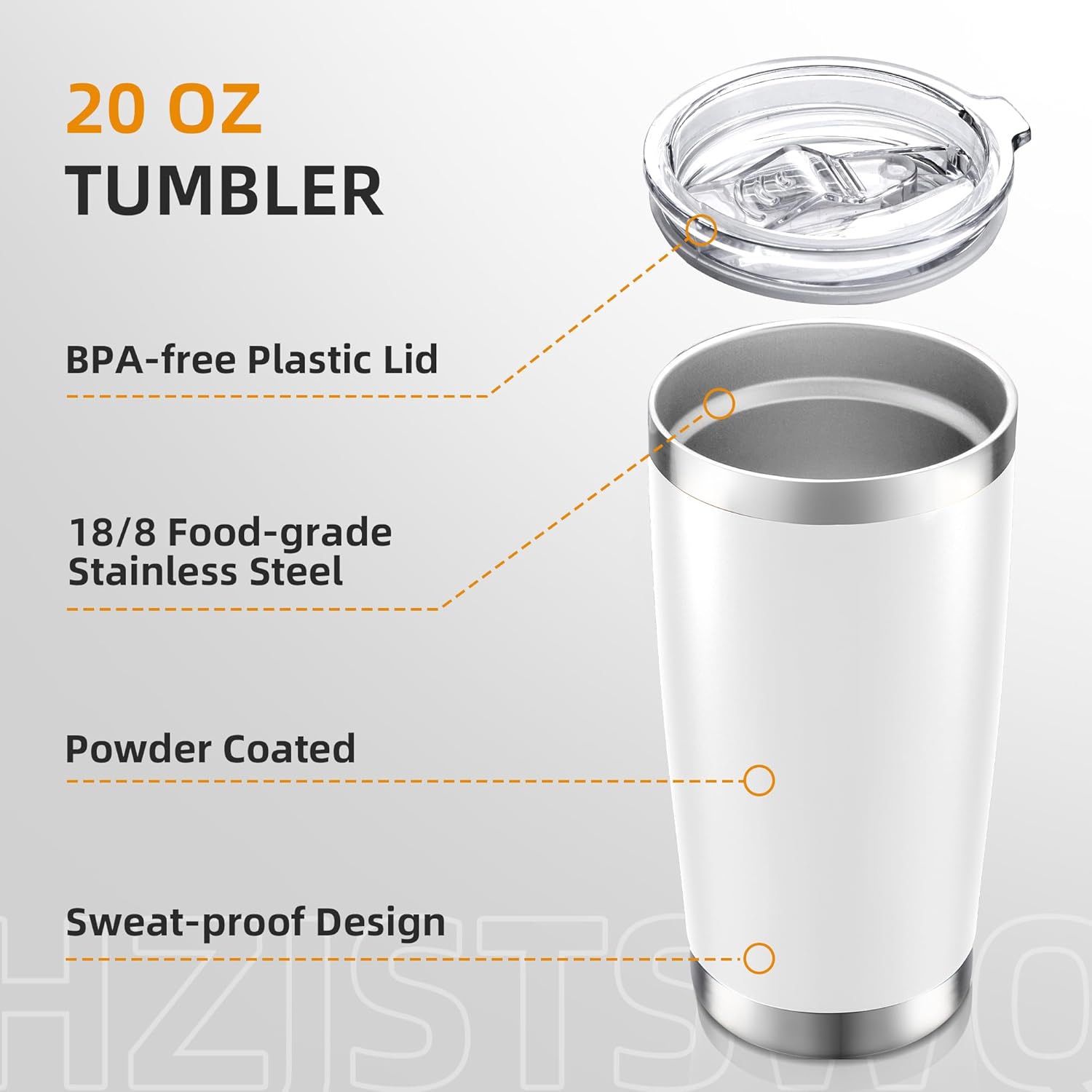 20 oz Tumbler Bulk with Lid Stainless Steel Insulated Tumblers Double Wall Vacuum Coffee Mug Powder Coated Tumbler Cups for Cold and Hot Drinks, White, 6 pack - Image 3