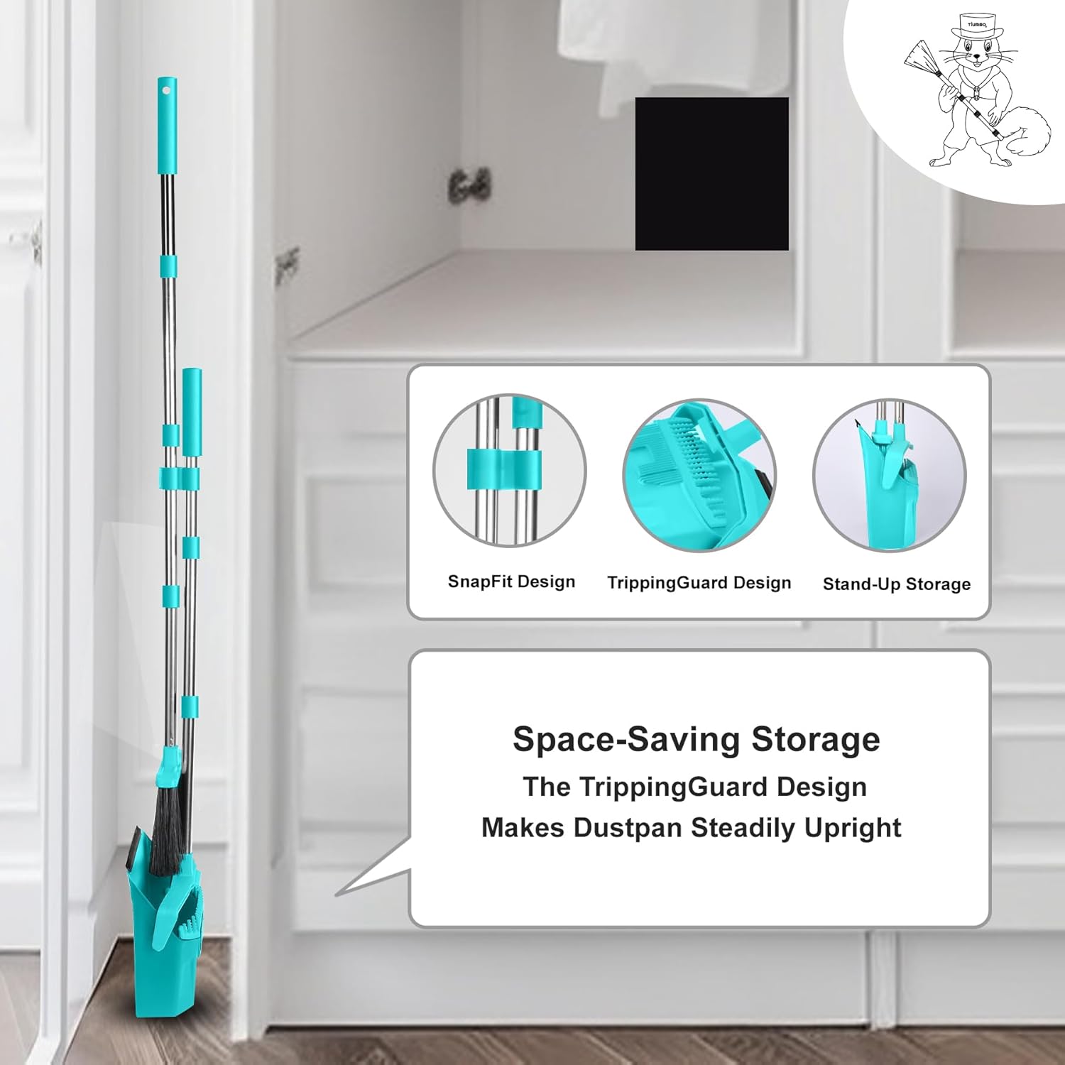 Upgrade Broom with Dustpan Combo Set, Broom and Dustpan Set with 51'' Long Handle, Large Upright Brooms and Dust Pans, ZeroGap Lip, Self-Cleaning Dustpan Teeth for Lobby and Restaurant - Blue - Image 7