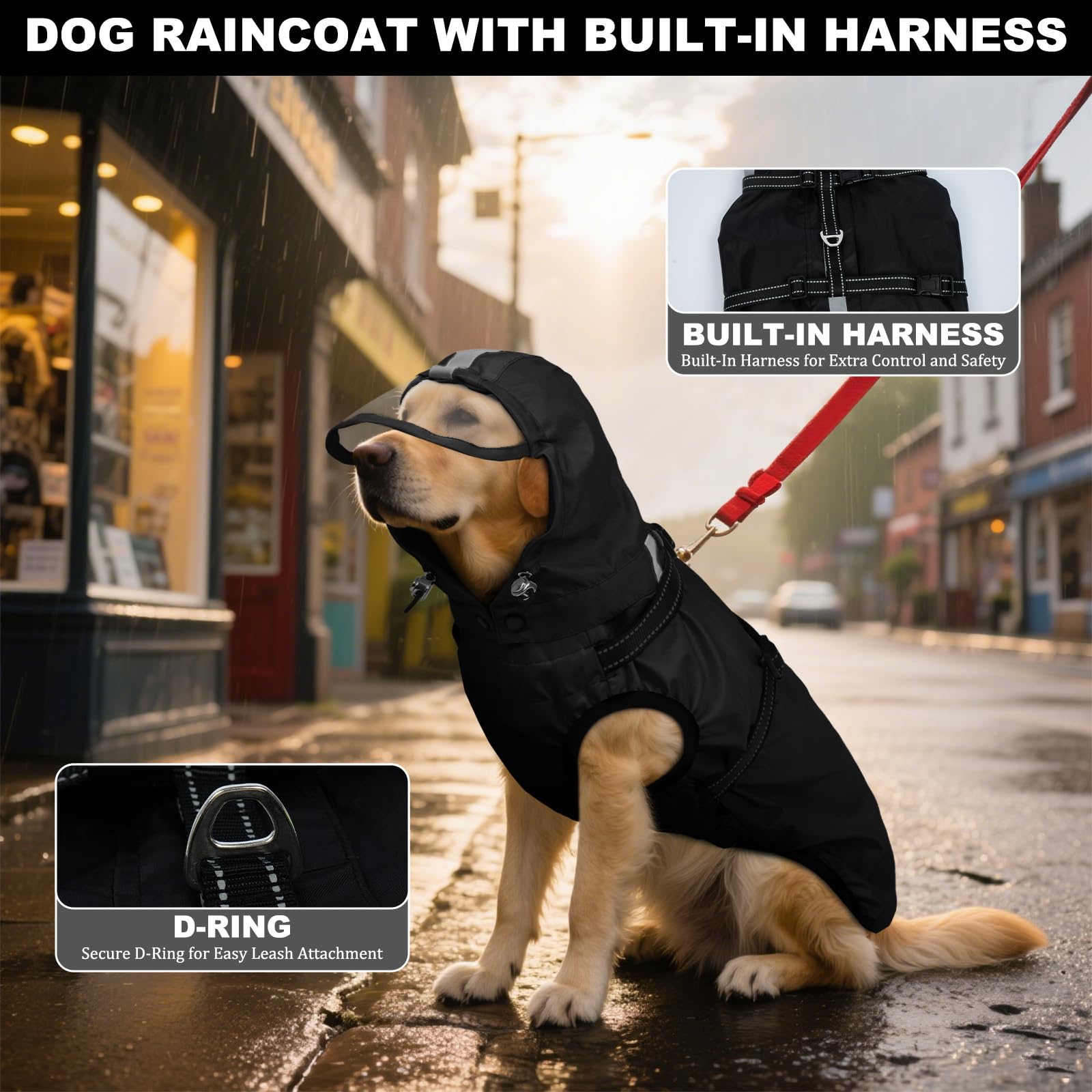 Dog Raincaot, chaqueta impermeable para perro con arnés ajustable