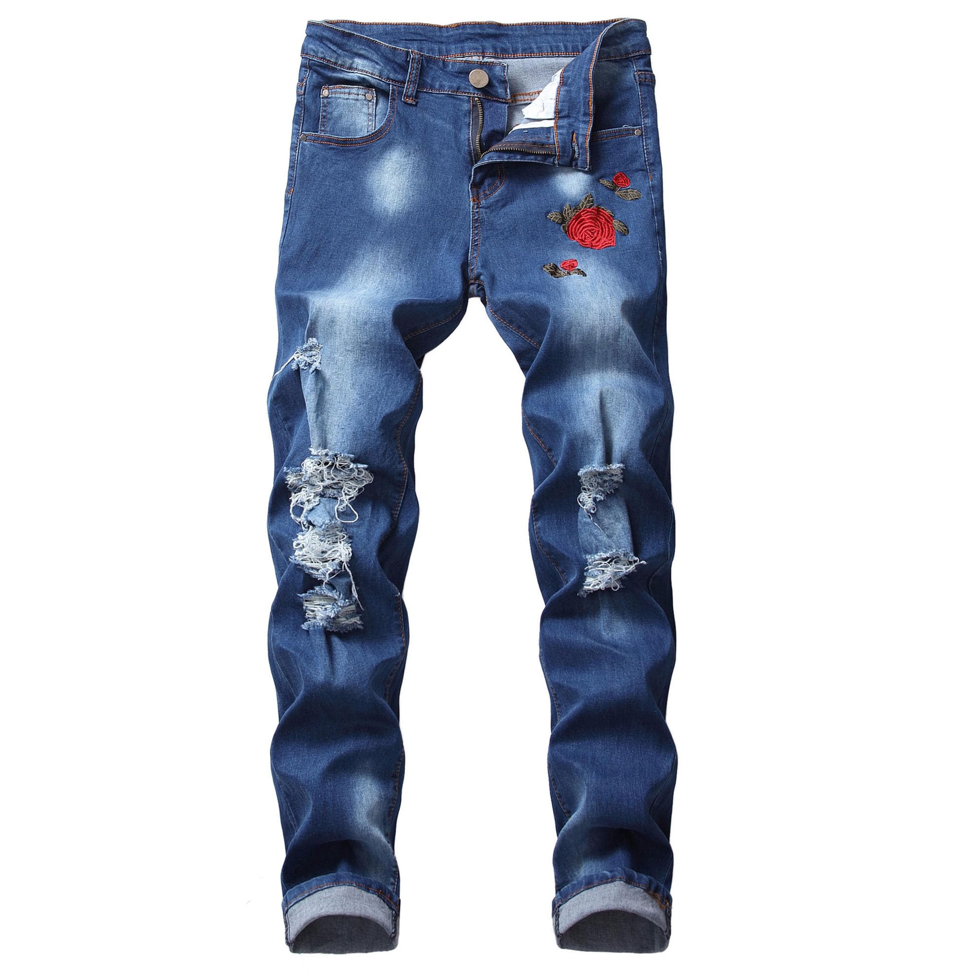 Jean coupe ajustée déchiré pour homme en toile denim premium stretch bleu 2 - 7