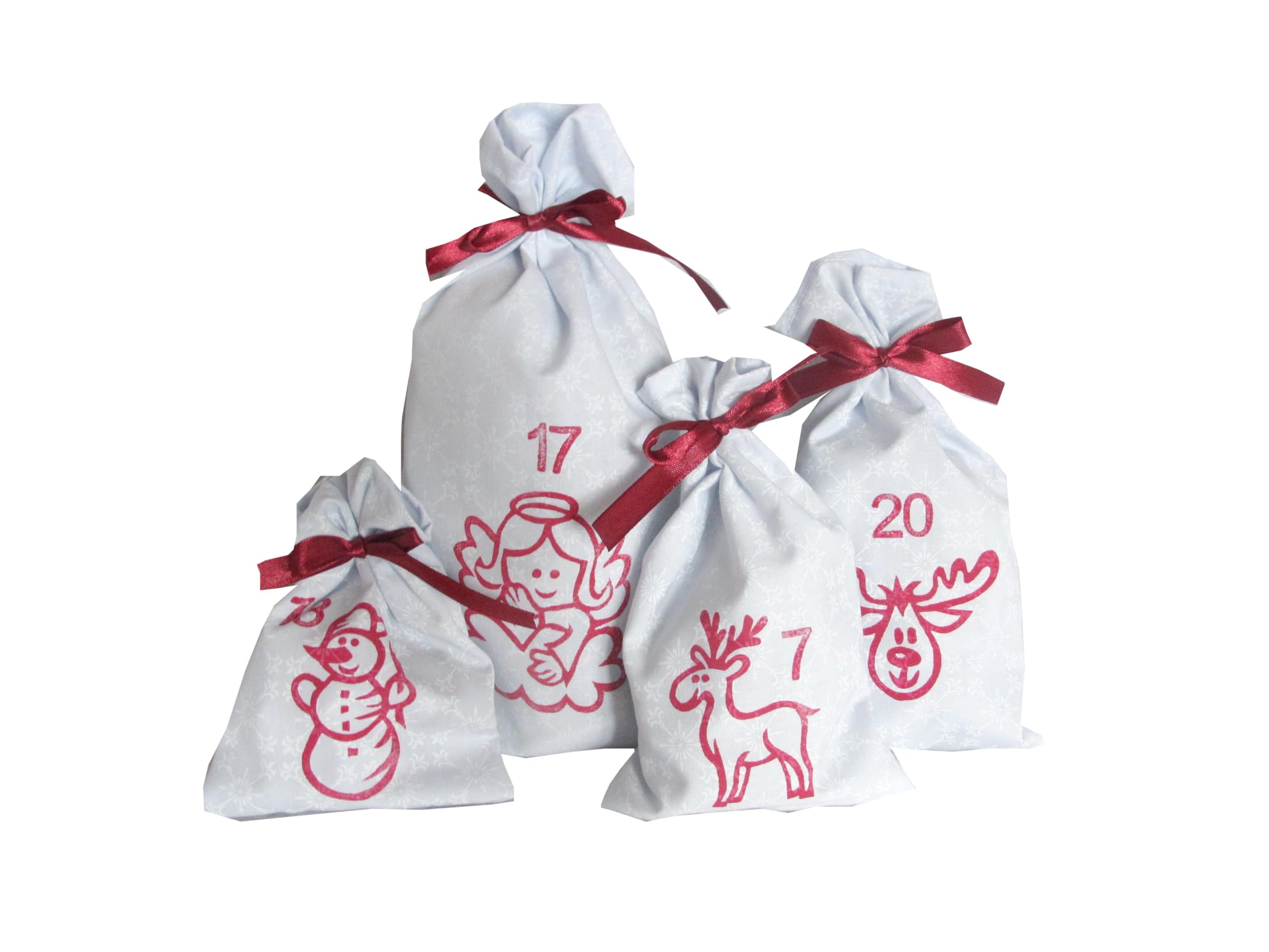 Adventskalender, handbedruckt mit Motivstempeln,24 Säckchen, zum Befüllen