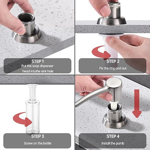 Miniatura 3 de Dispensador de jabón para fregadero de cocina, níquel cepillado, dispensador de jabón integrado, cabezal de bomba de ABS con botella recargable,