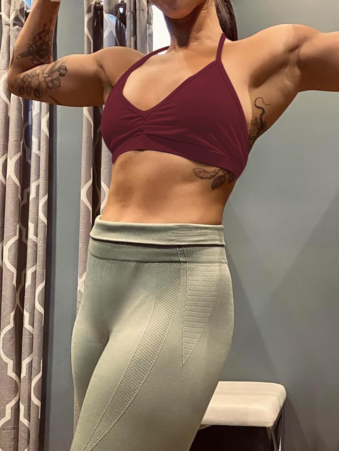 SENBAN Workout Sports Bras for Women Strappy Removable Padded Backless Bra Light Impact Criss Cross Yoga Crop Top Burgundy S