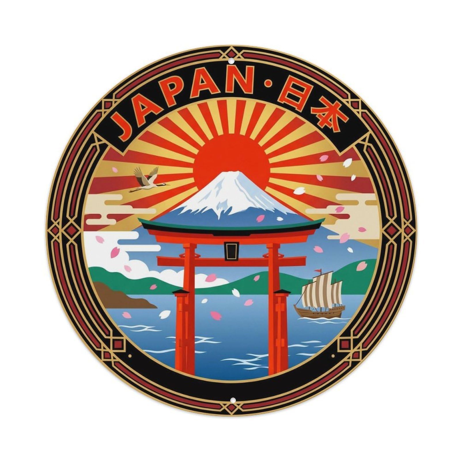 Japan Seasonal Rising Sun Torii Gate Mount Fuji Metal Tin Sign