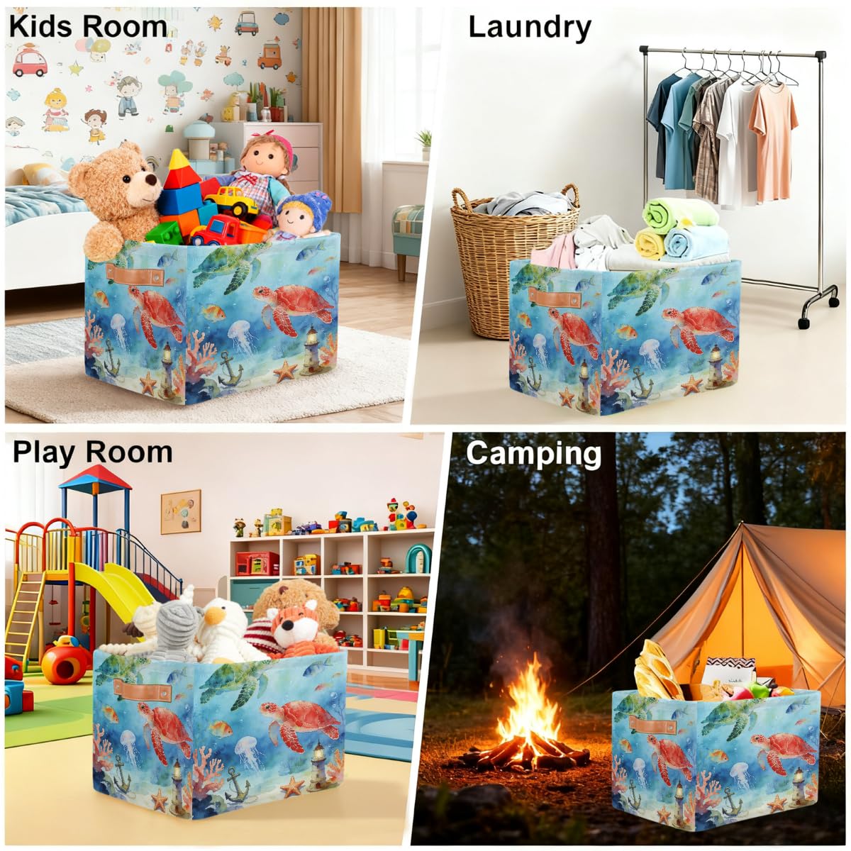 Aquarell-Aufbewahrungskorb mit Ledergriffen, rechteckig, mit Ledergriffen, 2 Stück, faltbarer Stoff-Aufbewahrungskorb für Schrank, Badezimmer, Wohnzimmer, Büro, Spielzeug, Organizer