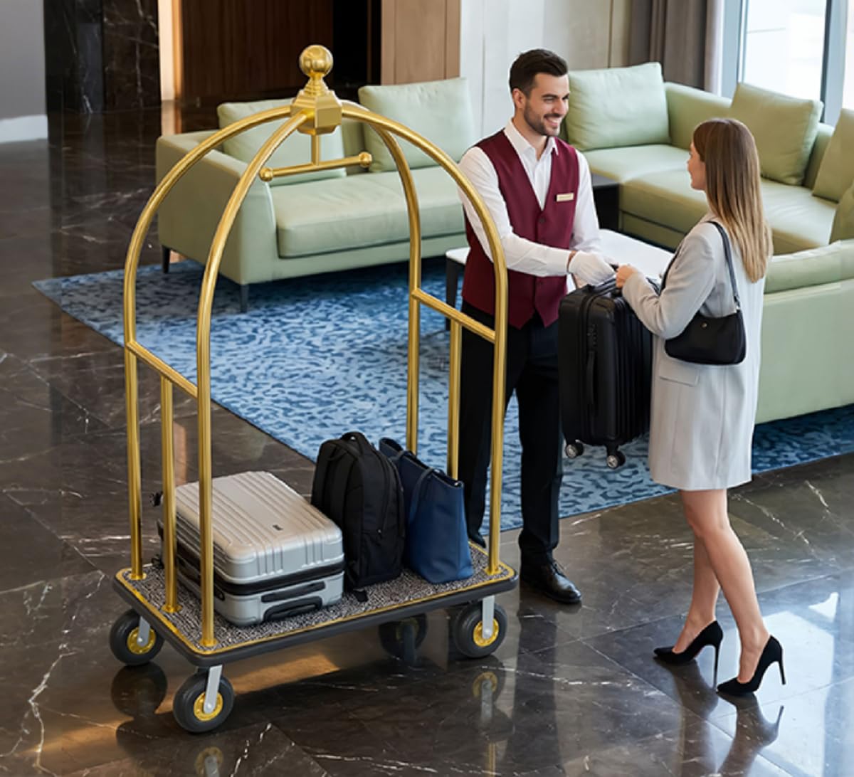 Carro de Equipaje de Hotel/Carrito de Mano, Carro de Hotel orientado al Servicio, Capaz de soportar hasta 1200 Libras, Ruedas de Goma silenciosas de 6 Pulgadas, Adecuado para Grandes recintos