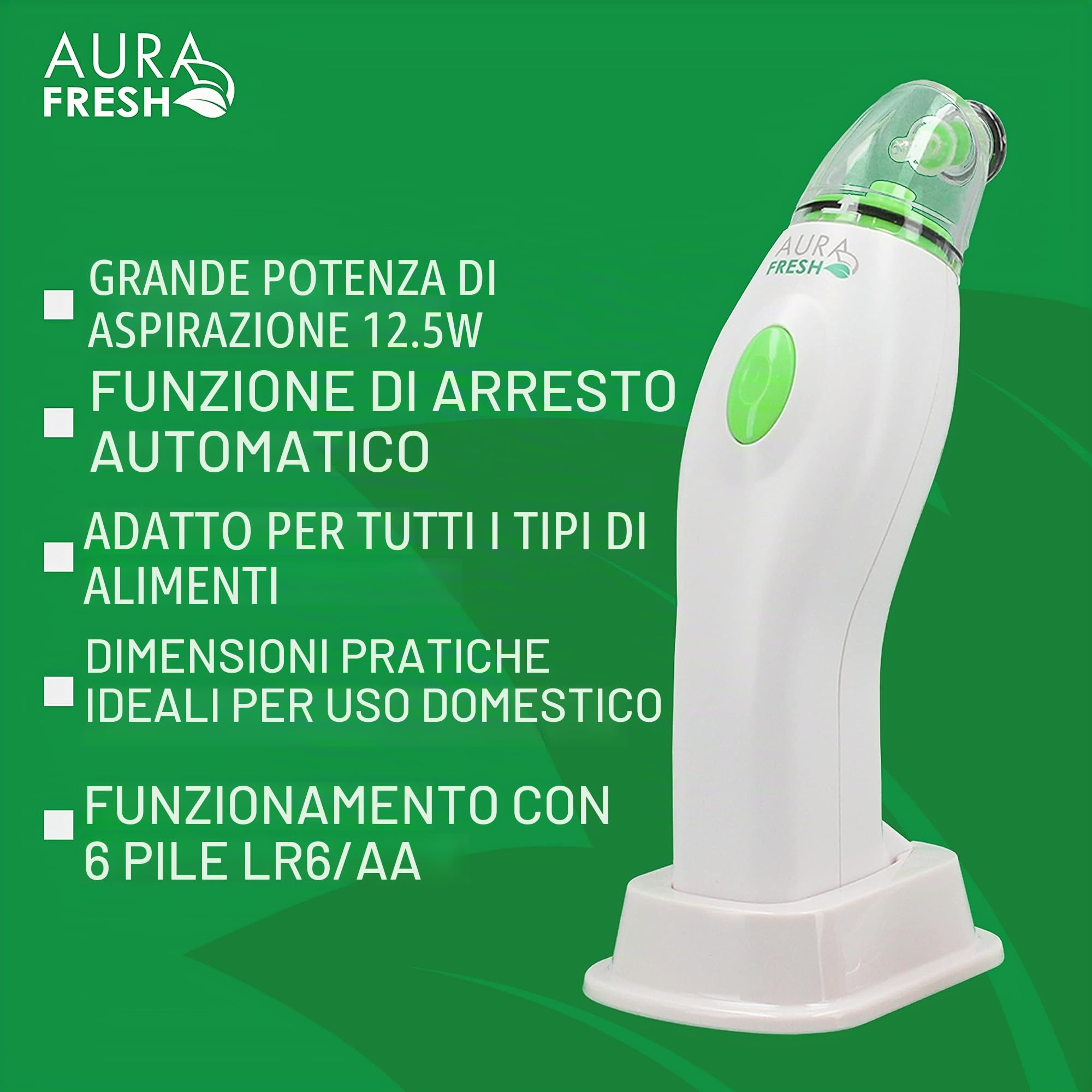 Aura Fresh Sistema di conservazione sottovuoto compatta con alto potere di aspirazione per conservare alimenti 7 piezas