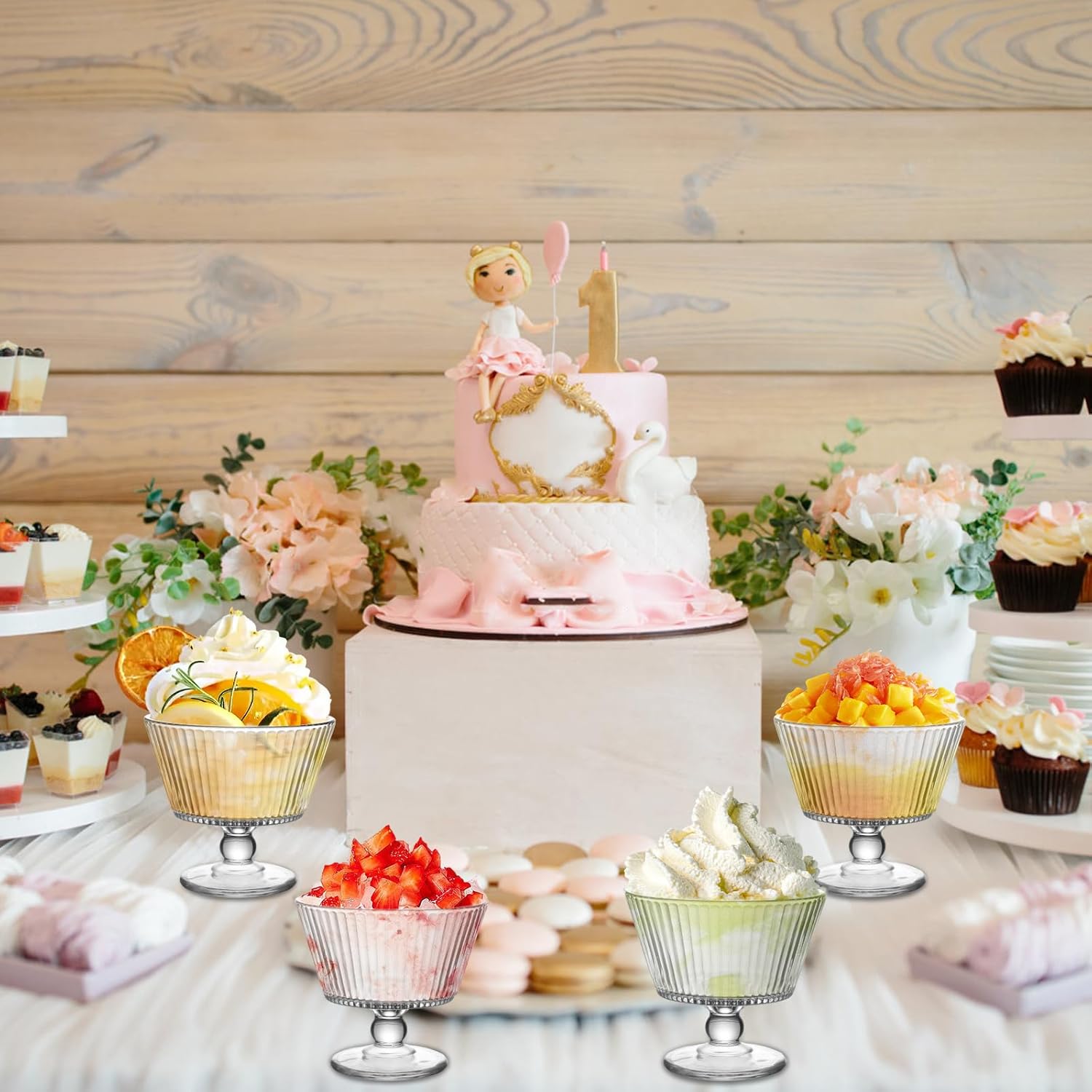 9oz Glass Dessert Bowls, Vintage Dessert Bowls & Cups - Thickened Sundae Cups Lead-Free, for Ice Cream, Fruit, Pudding,small snacks, Yogurt, and Appetizers (12)