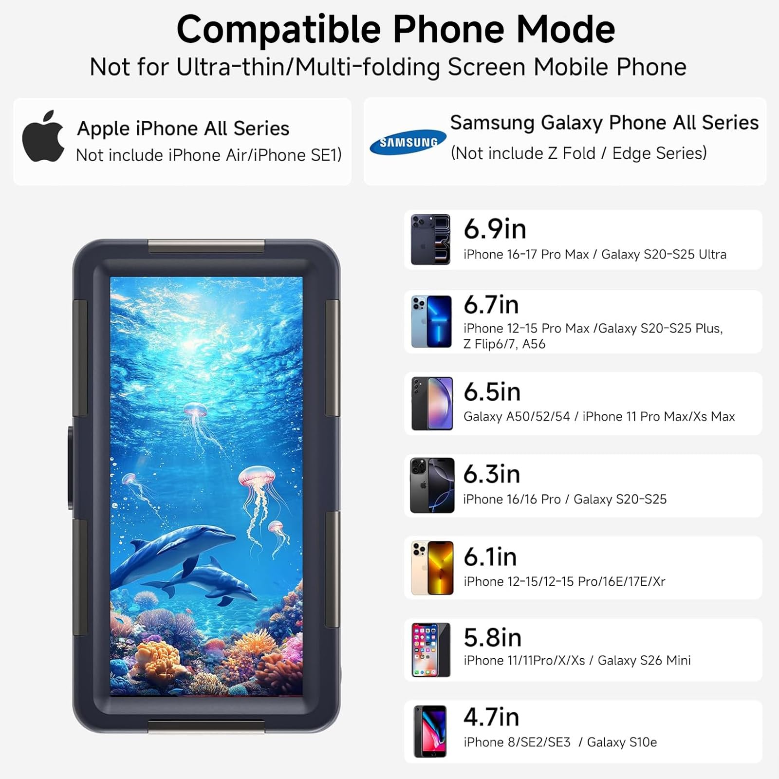 Coque de téléphone sous-marine pour plongée avec tuba, 50 pieds/15 m, étui de téléphone étanche professionnel pour iPhone 17-8 Plus/Pro/Pro Max, Galaxy S10-S25 Plus/Ultra, photo vidéo sous-marine (ne