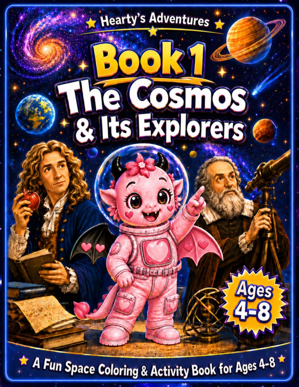 The Cosmos & Its Explorers: A Fun Space Coloring & Activity Book for Curious Kids Ages 4–8 | Planets, Scientists & Cosmic Fun (Hearty's Adventures)