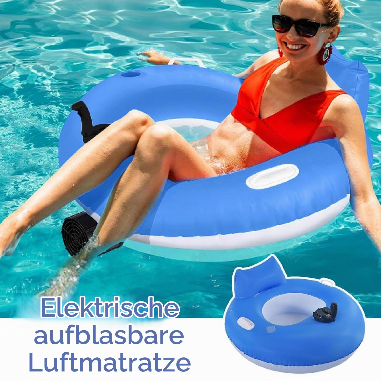 Motorisierter Float, aufblasbarer Drifter, 100 cm (39,76 Zoll), wiederaufladbare Matte, Wasserlounger für See, Entspannung, Fluss, Strandtanning, Pool, Freizeit, Sommerurlaub, Outdoor-Abenteuer