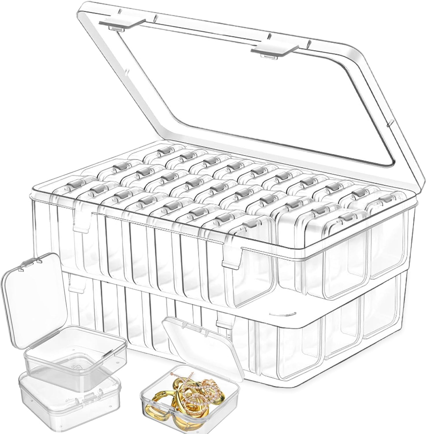 60 PCS Bead Storage Box, Mini Individual Storage Boxes with Lid and 2 Large Plastic Containers for DIY Diamond Art Accessories Craft Jewellery Small Items
