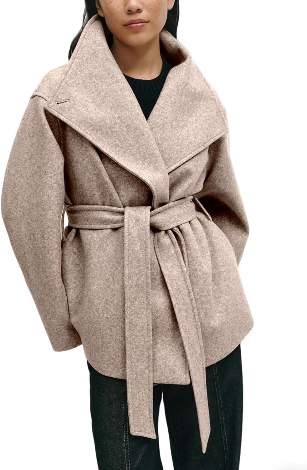 CHARTOU Women Wool Blend Pea Coat Fall Winter Oversized Lapel Shawl Collar Midi Trench Overcoat with Belt