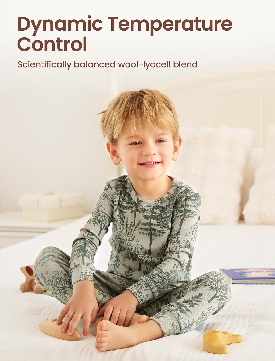 PATPAT Toddler Pajama Set with Premium Soft Wool & Tencel Blend, Snug Fit Pjs Temp-Balancing Sleeper for Kids Baby Boy Girl