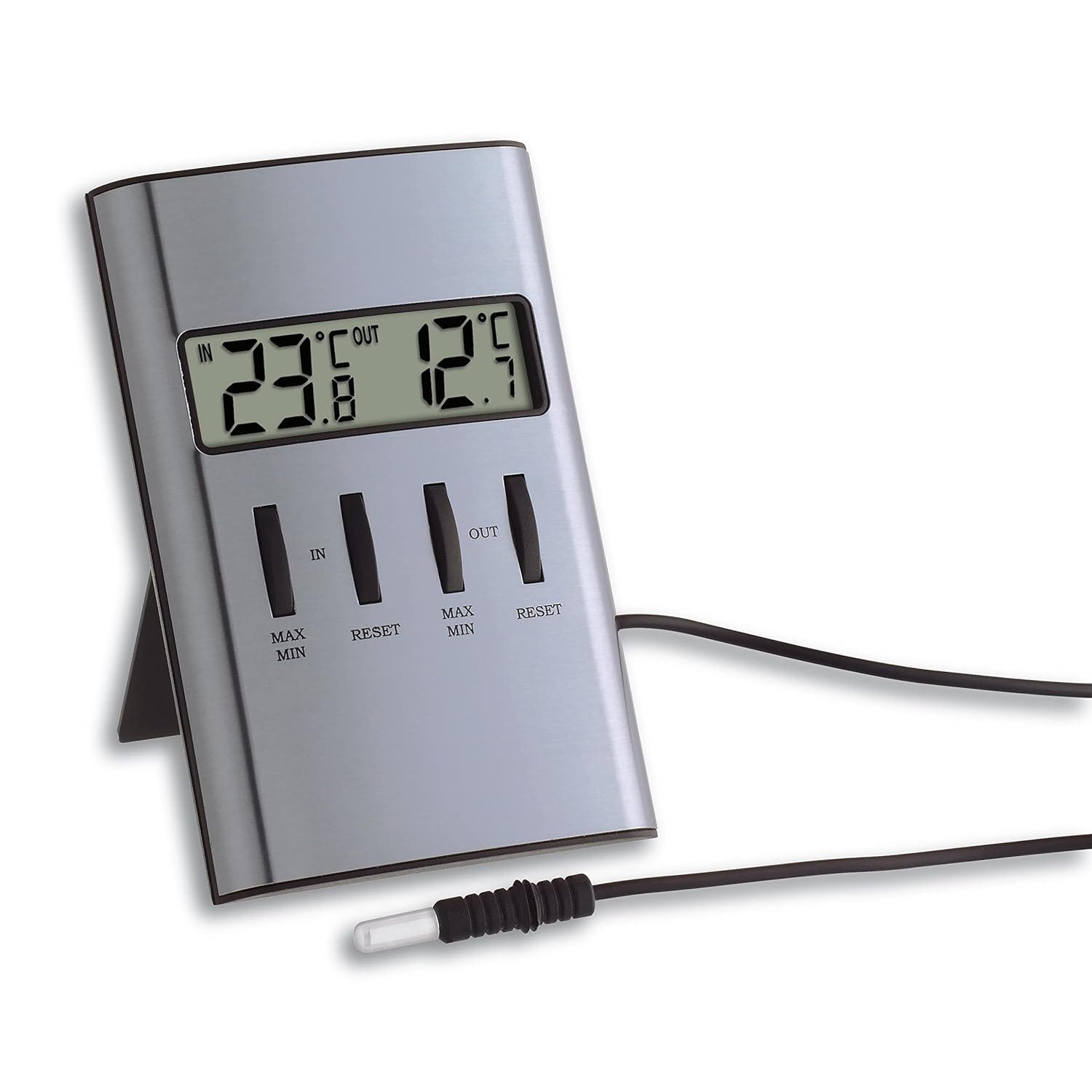 TFA 30.1029 98mm Digital Indoor/Outdoor Cable Thermometer - Metallic Silver