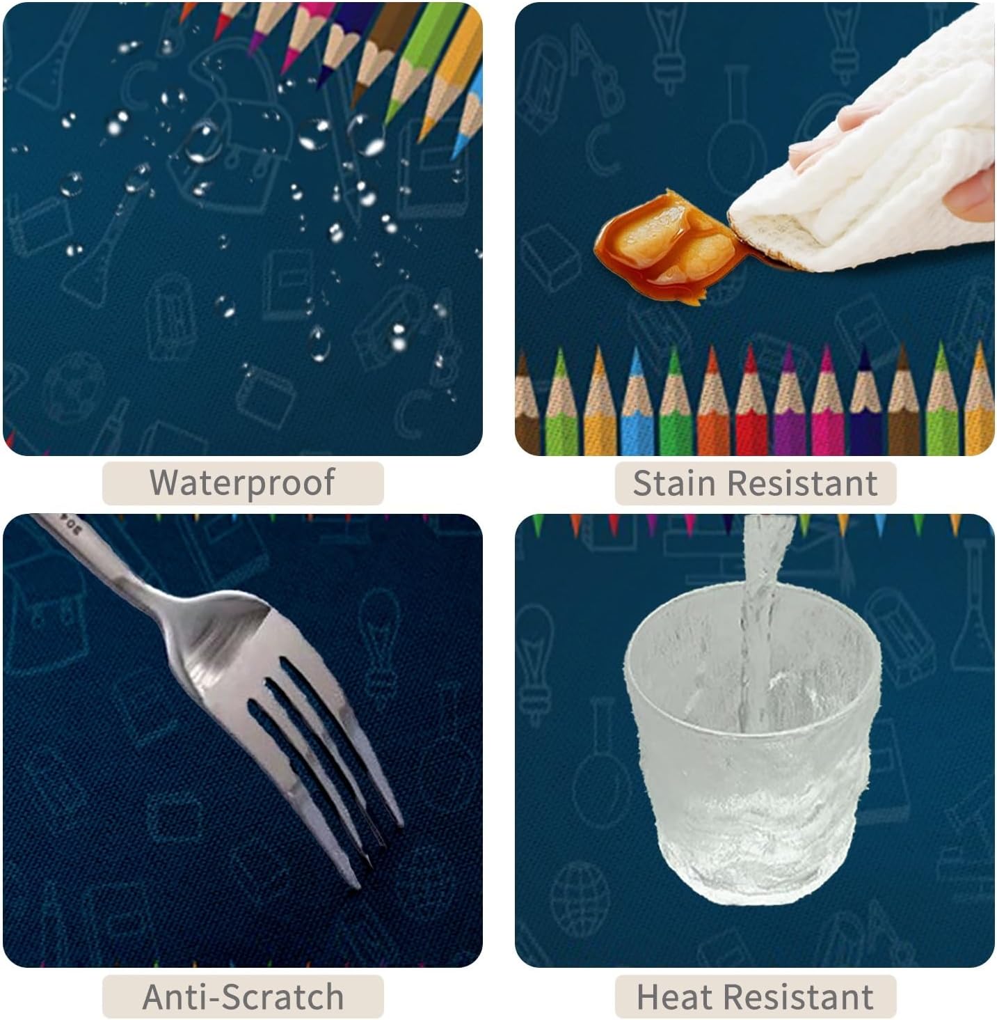 54x78inches Back to School Rectangle Tablecloth Blackboard Colorful Pencil Science Class Waterproof Table Cloth Cover for Kindergarten Dining Table First Day of School Welcome Party Decor