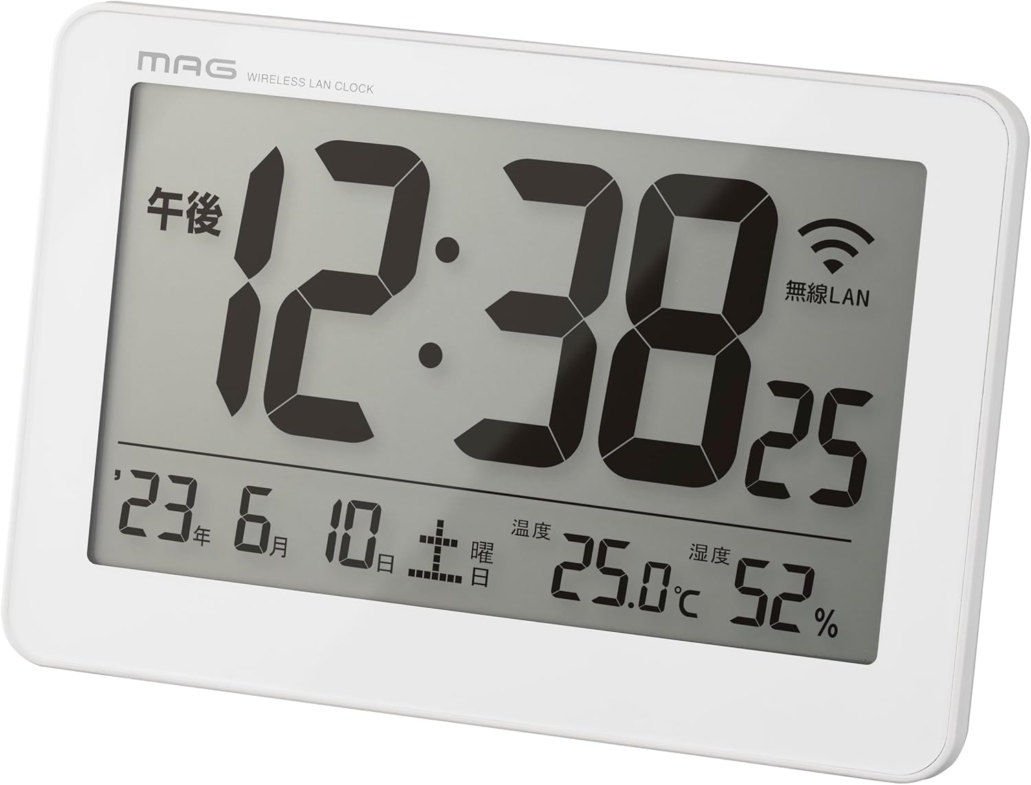 MAG(マグ) 掛け時計 壁掛け時計 置き時計 置き掛け兼用 スタンド 無線LAN NTP USB Type-C 給電 温度計 湿度計 温湿度計 カレンダー 縦12.5×横18.2㎝ ホワイト セットレス W-787 WH ノア精密