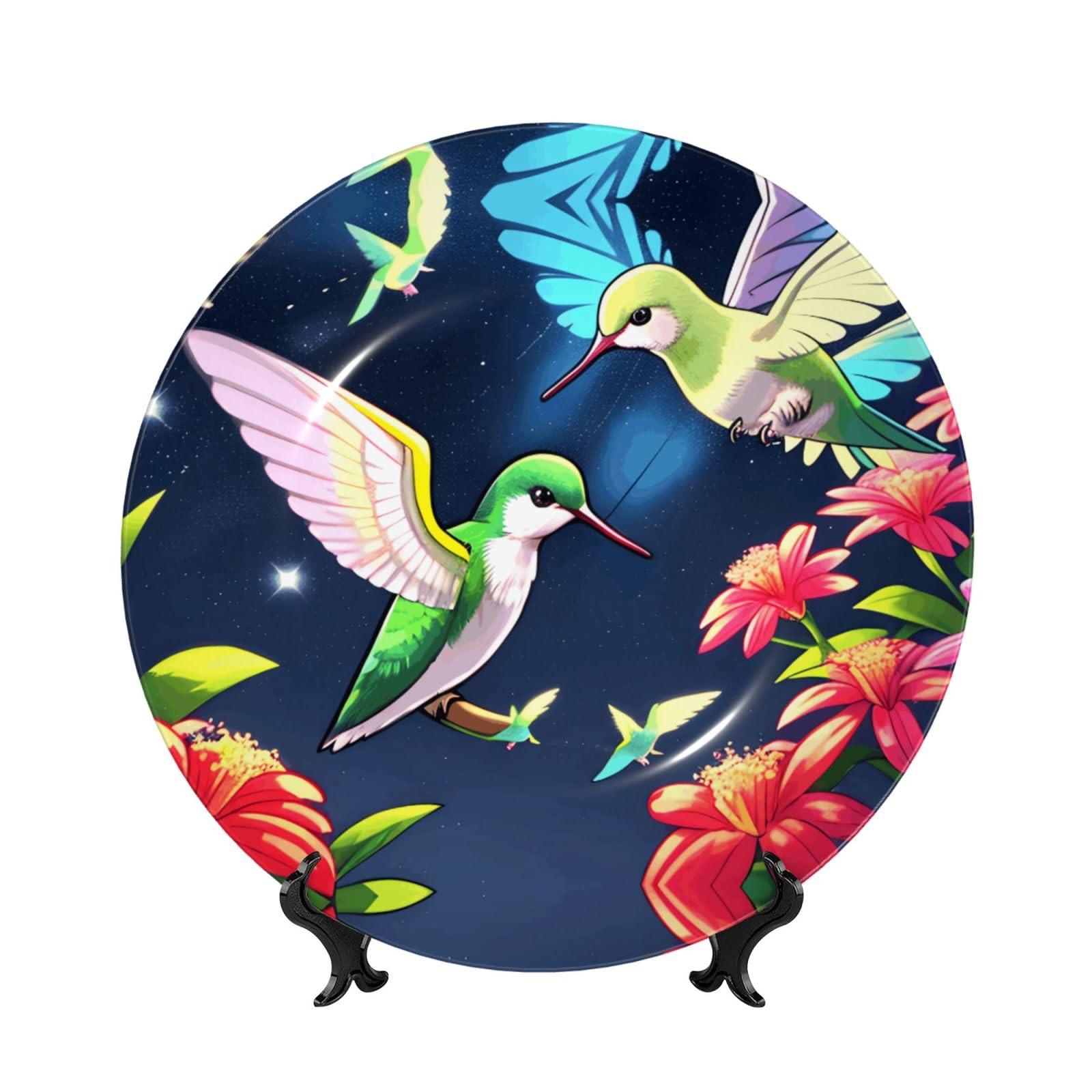 Plato de colibrí nocturno de 8 pulgadas para regalo y decoración de mesa