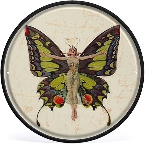 Letrero de lata de mariposa Art Deco, diseño de mariposas de los años 20, diseño de mariposas de los años 20, letrero redondo de hojalata de estilo