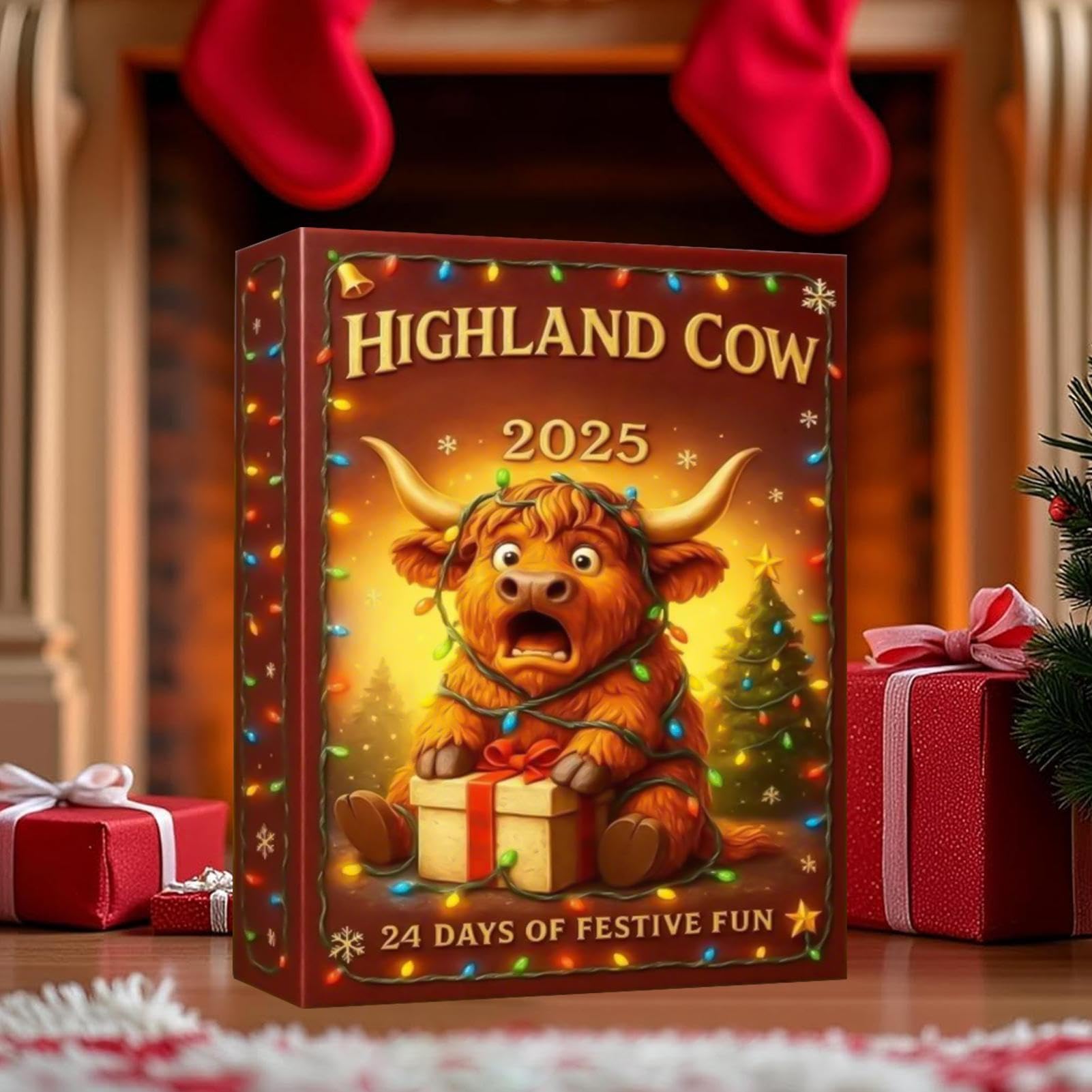 Calendario De Adviento 2025 De Acrílico 2D Con Diseño De Vaca Highland, 24 Días Para Contar Atrás Hasta Navidad