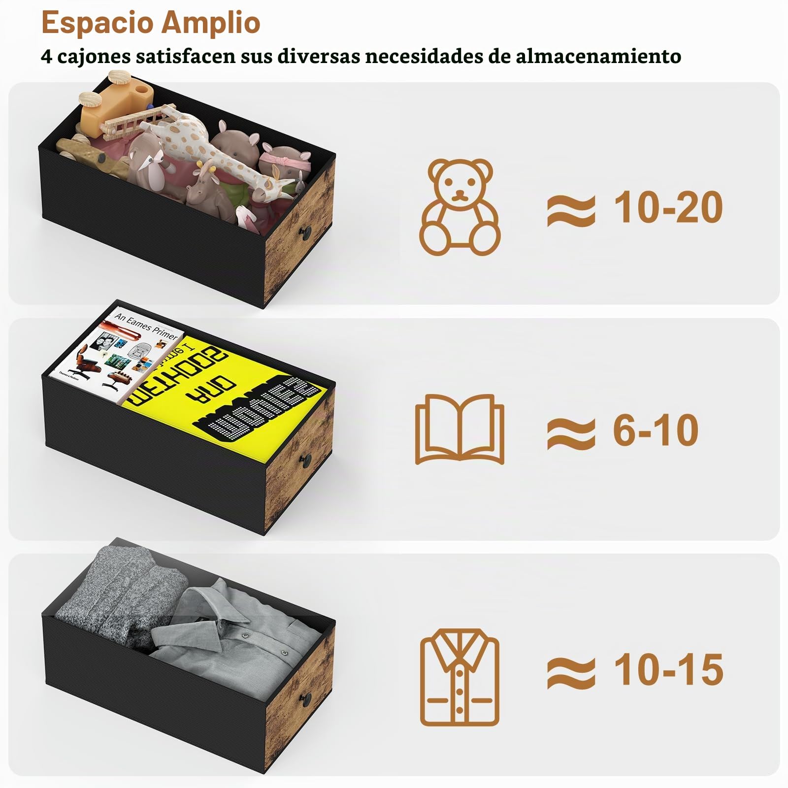 CADUKE Cómoda estrecha, torre de almacenamiento de 4 cajones, marrón rústico | Parte superior de madera, marco de metal resistente, cajones delgados para dormitorio, baño, sala de estar