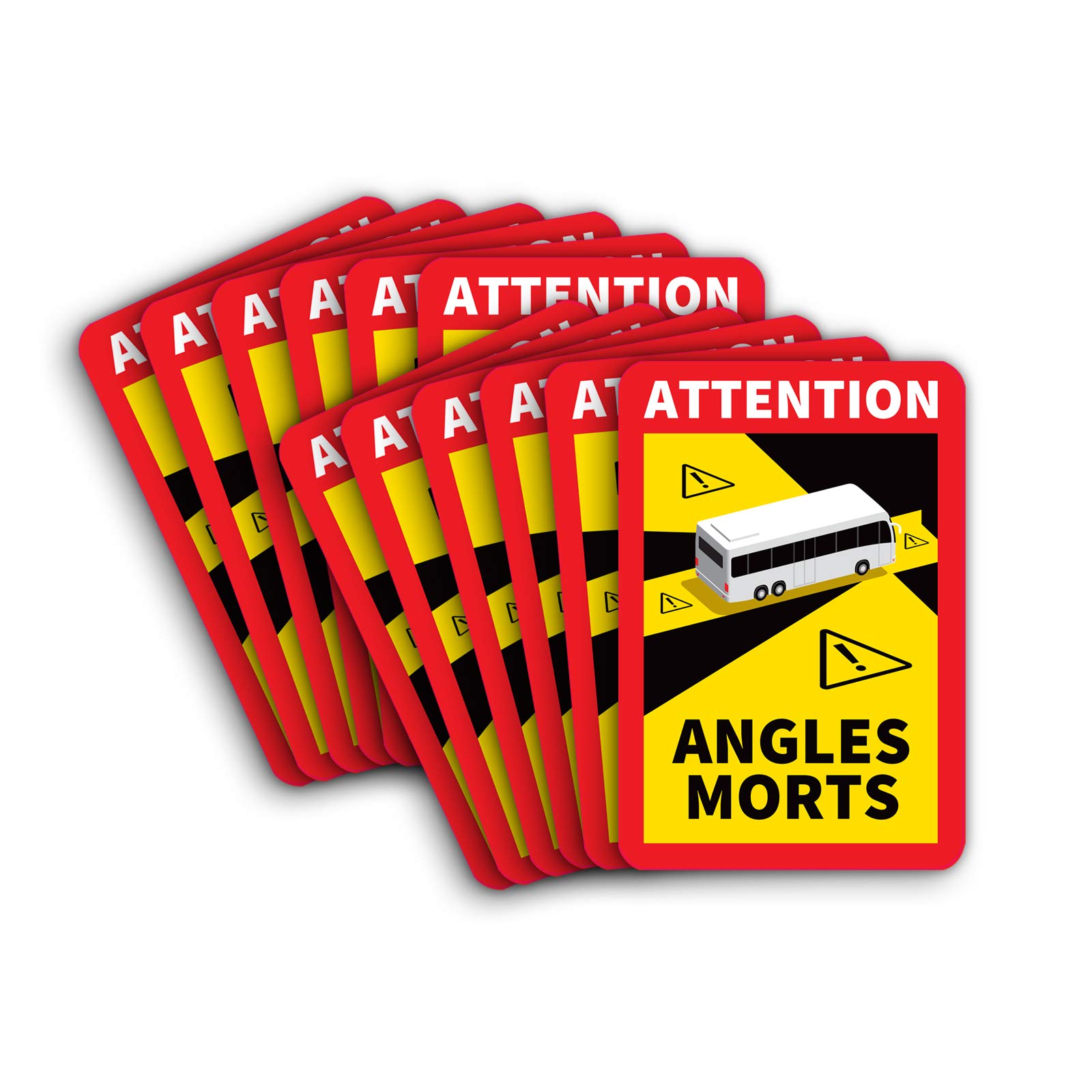 12 Stück Attention Angles Morts Magnetschilder 25 x 17 cm Magnet für Bus und Wohnwagen Warntafel Hinweiszeichen Schild Frankreich mit UV Schutz